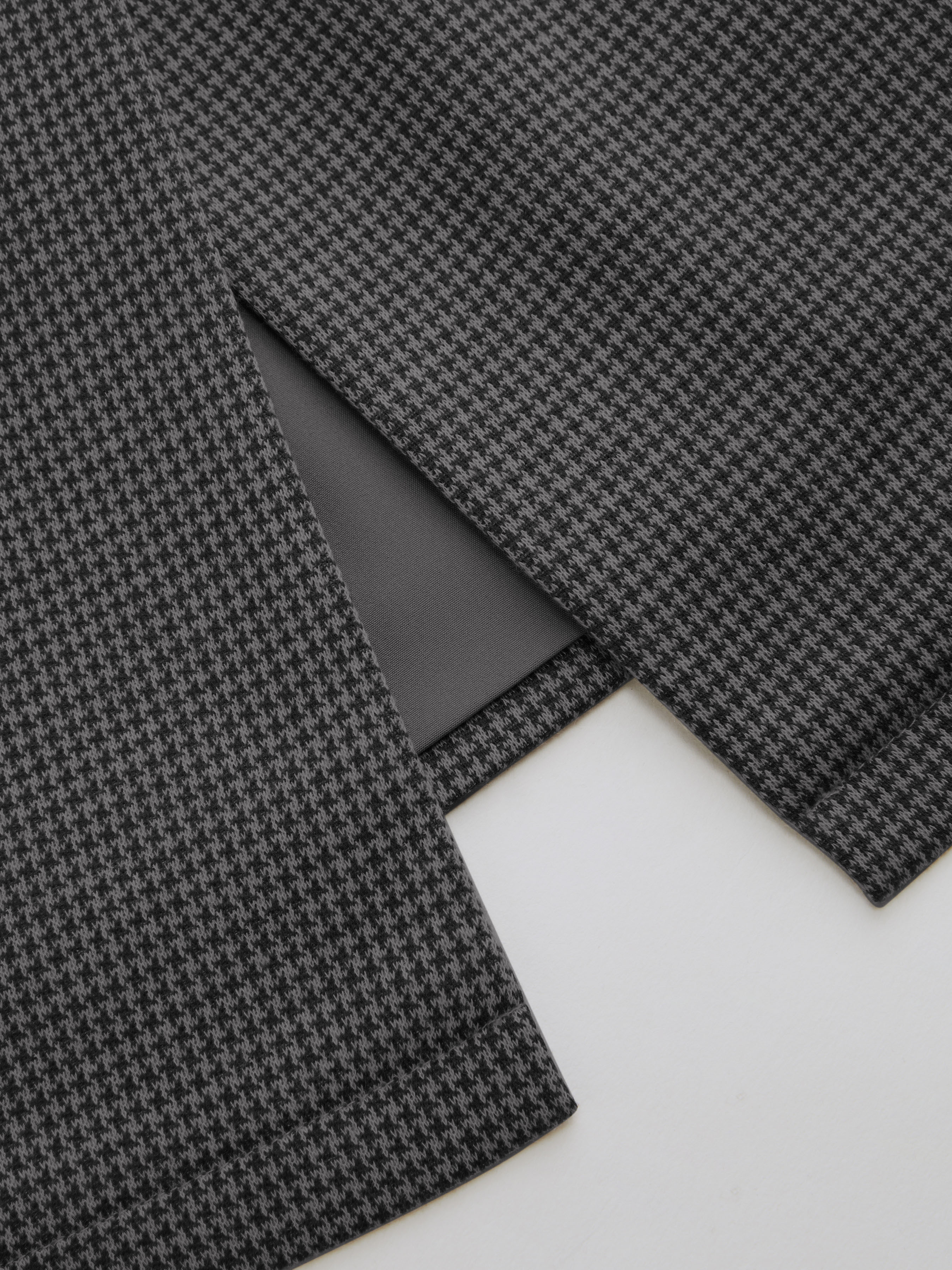 Peter Pan Collar Houndstooth & Polka Dot Button Short Sleeve Blouse — Dark Grey