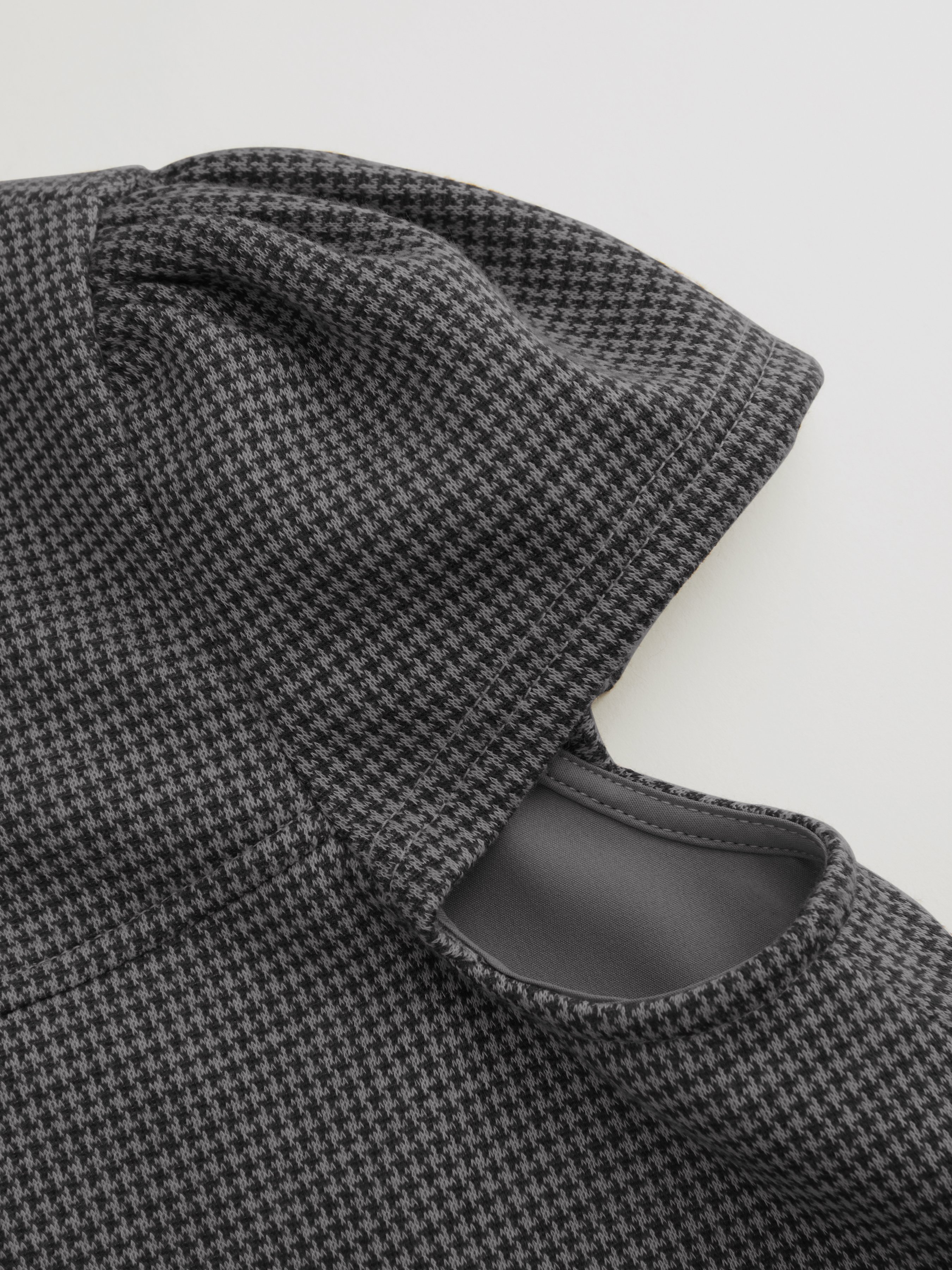 Peter Pan Collar Houndstooth & Polka Dot Button Short Sleeve Blouse — Dark Grey
