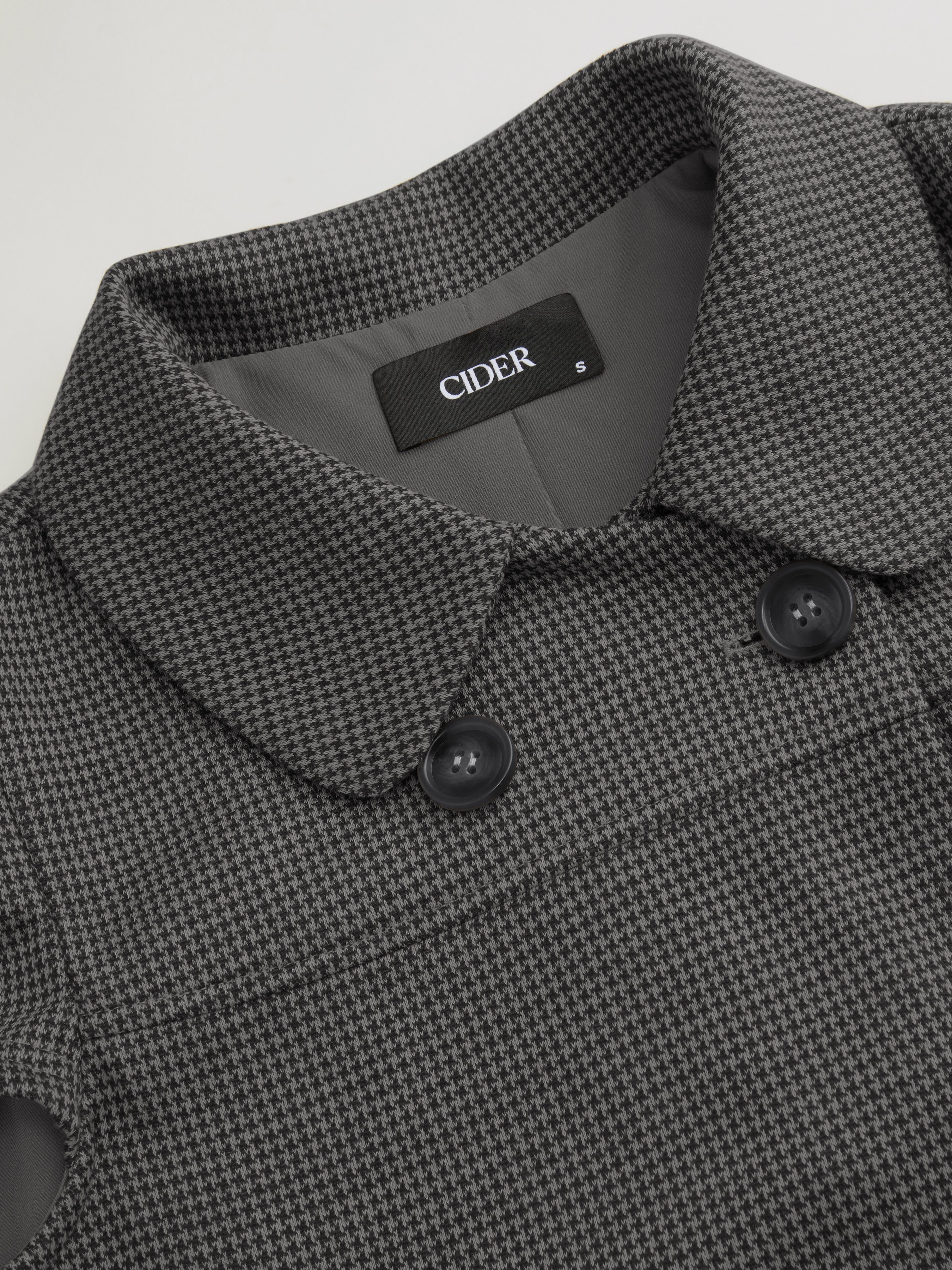 Peter Pan Collar Houndstooth & Polka Dot Button Short Sleeve Blouse — Dark Grey