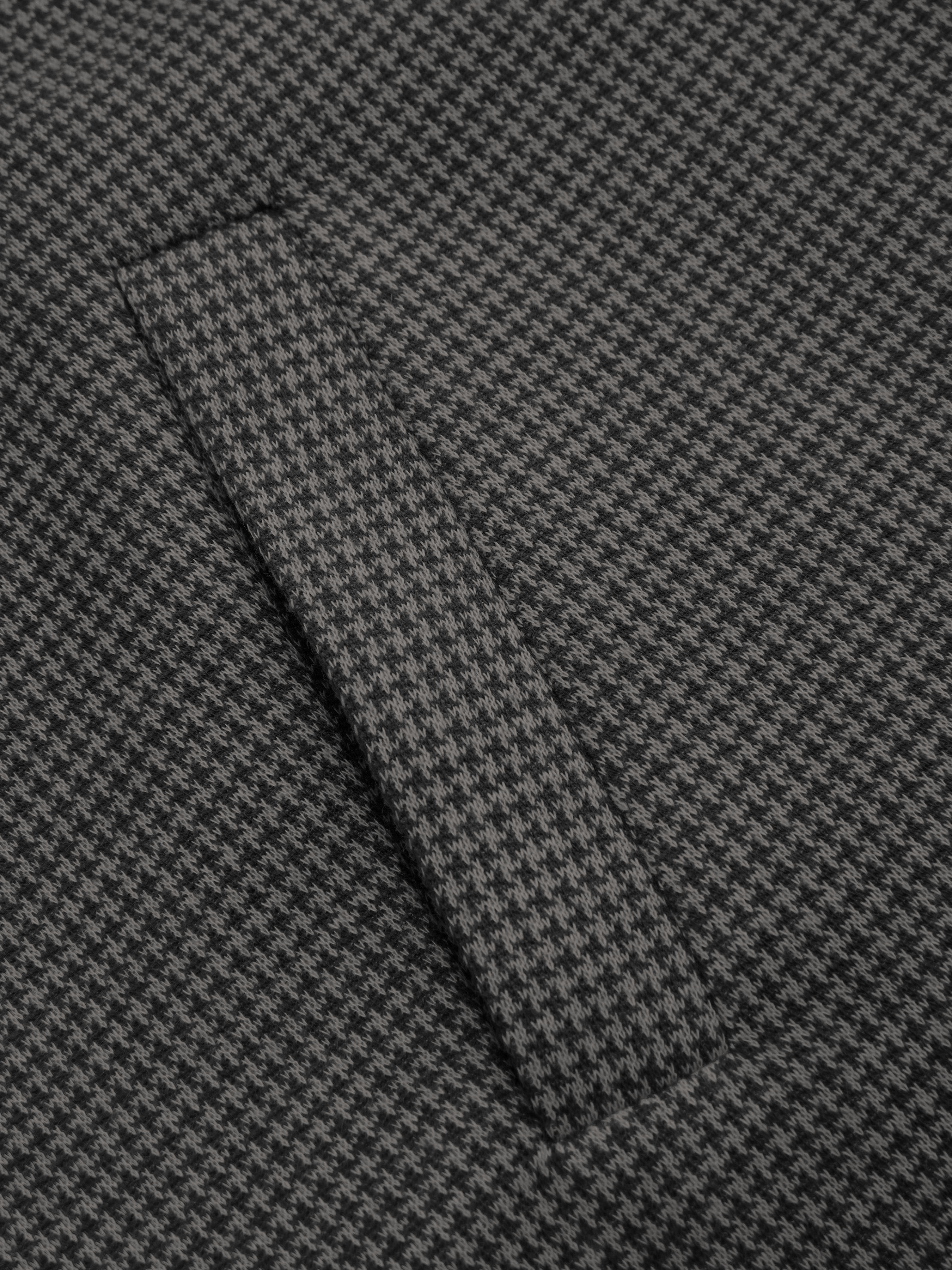 Peter Pan Collar Houndstooth & Polka Dot Button Short Sleeve Blouse — Dark Grey