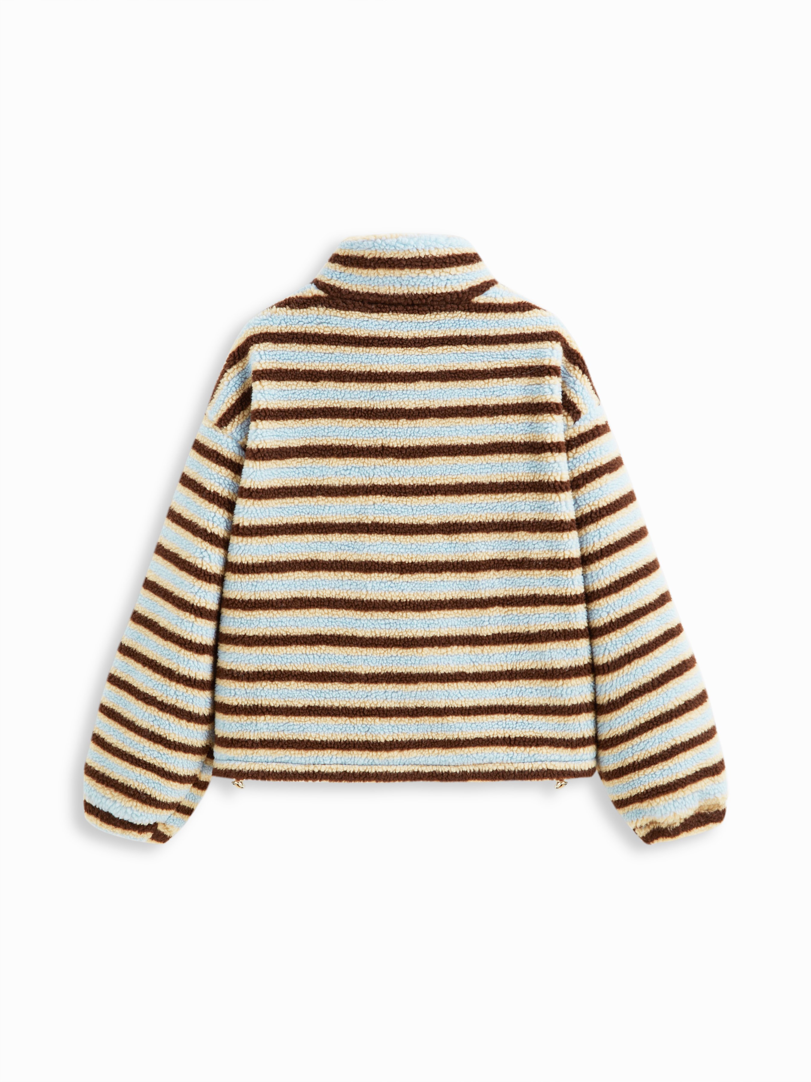 Fleece Stripe Stand Collar Drawstring Half Zip Oversized Sweatshirt — Sky Blue