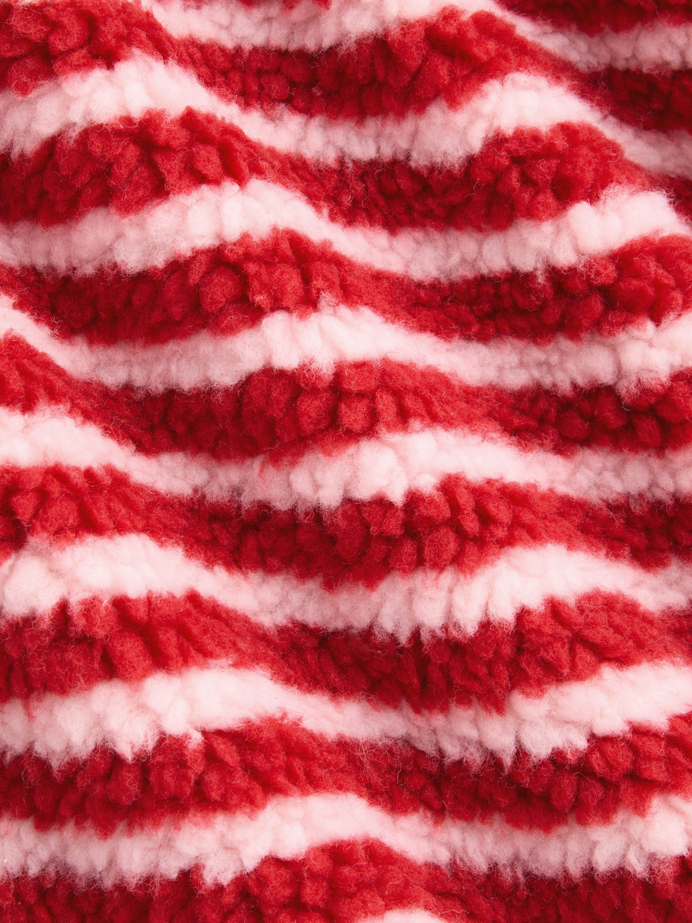 Fleece Stripe Stand Collar Drawstring Half Zip Oversized Sweatshirt — Red