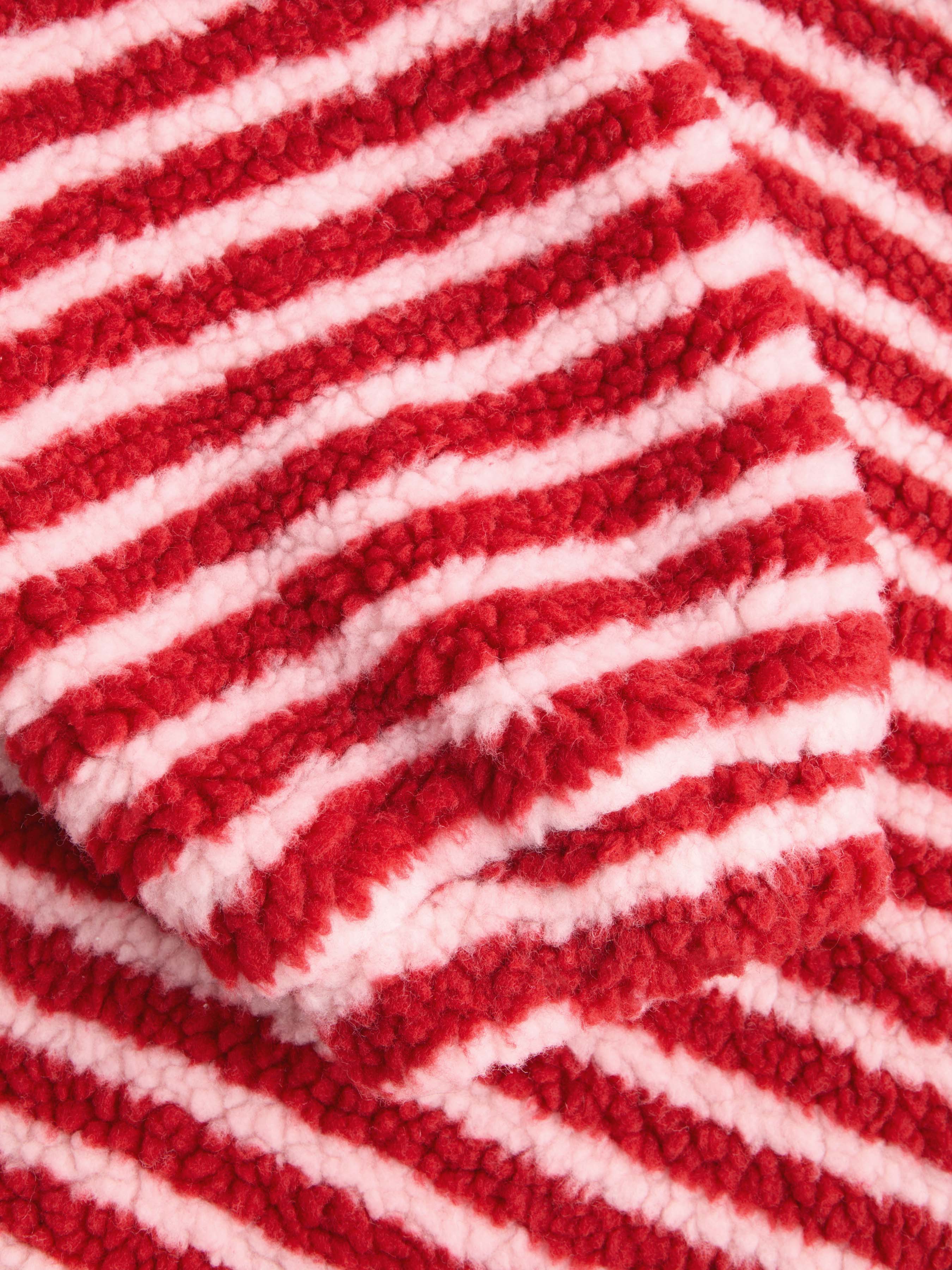 Fleece Stripe Stand Collar Drawstring Half Zip Oversized Sweatshirt — Red
