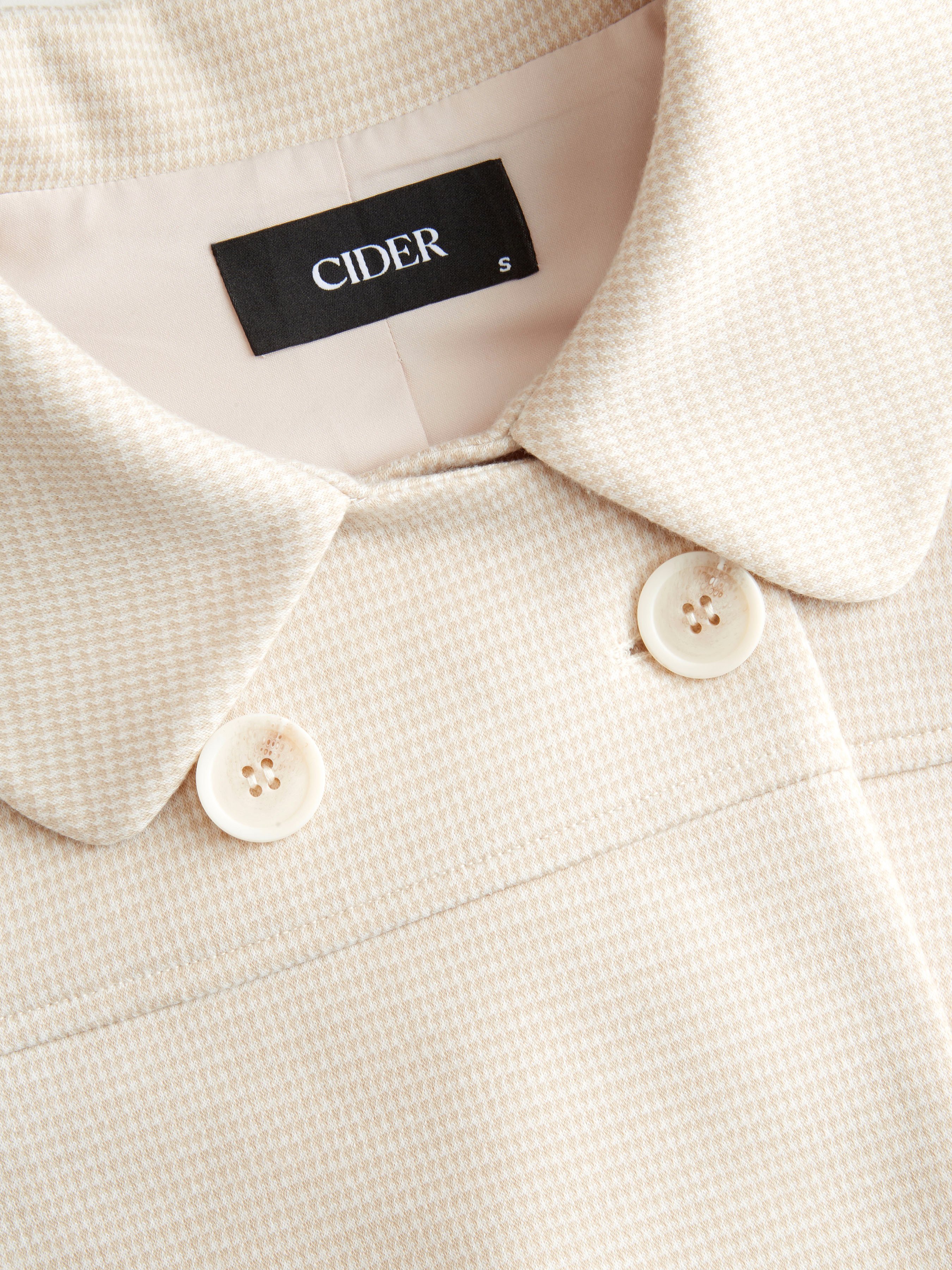 Peter Pan Collar Houndstooth & Polka Dot Button Short Sleeve Blouse — Beige
