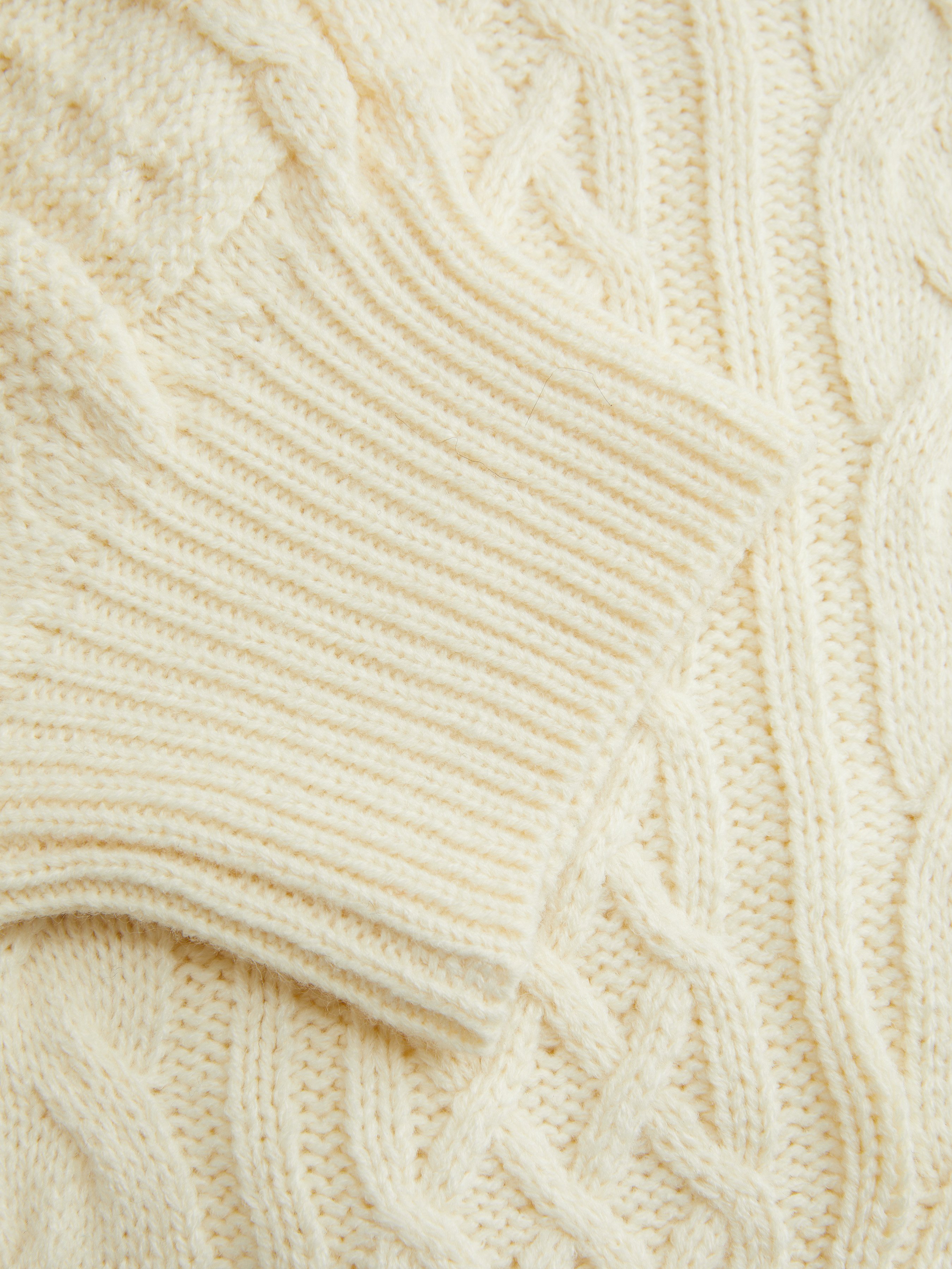 Cable Knit Off-shoulder Lantern Sleeve Oversized Top — White