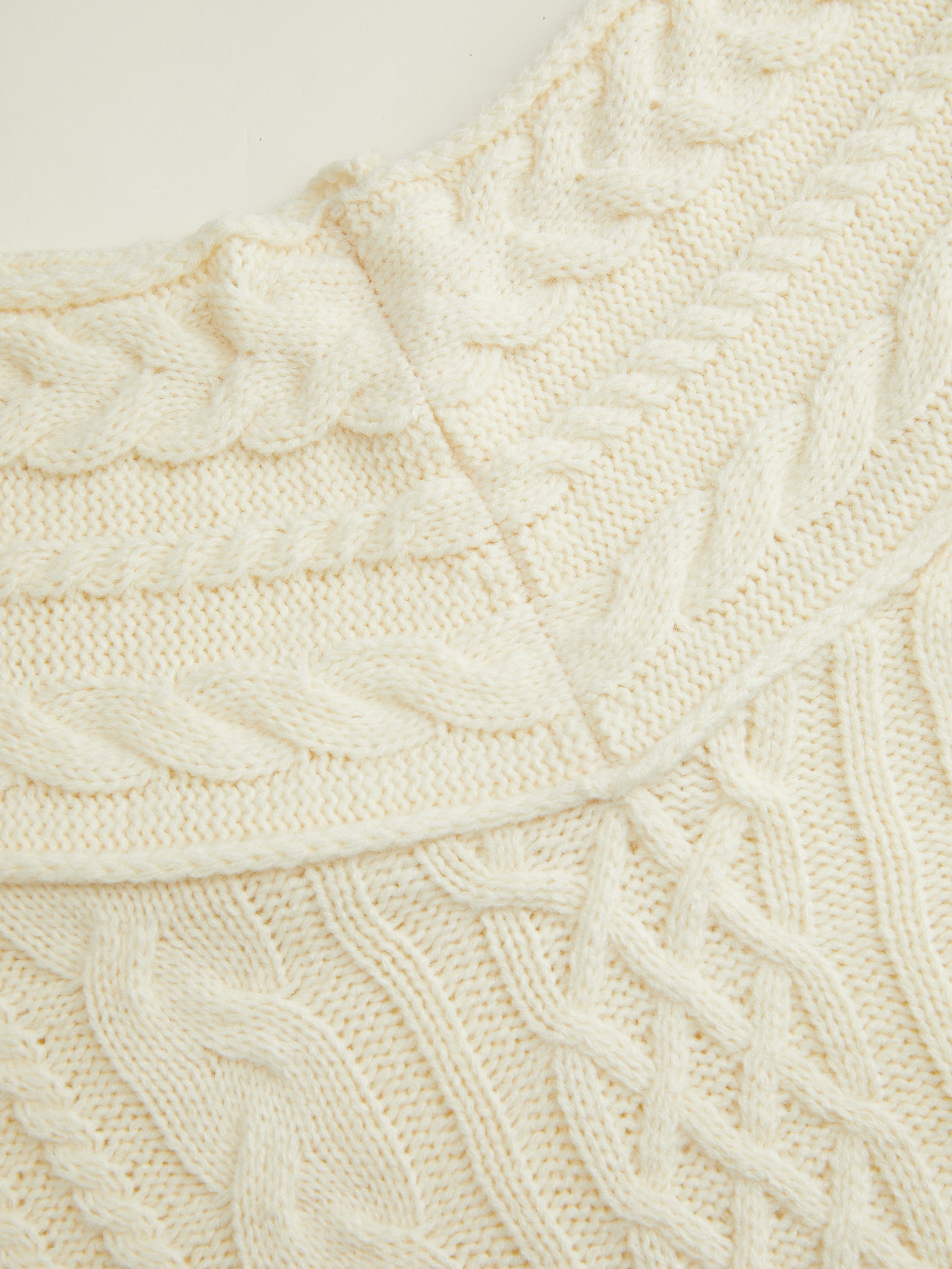 Cable Knit Off-shoulder Lantern Sleeve Oversized Top — White
