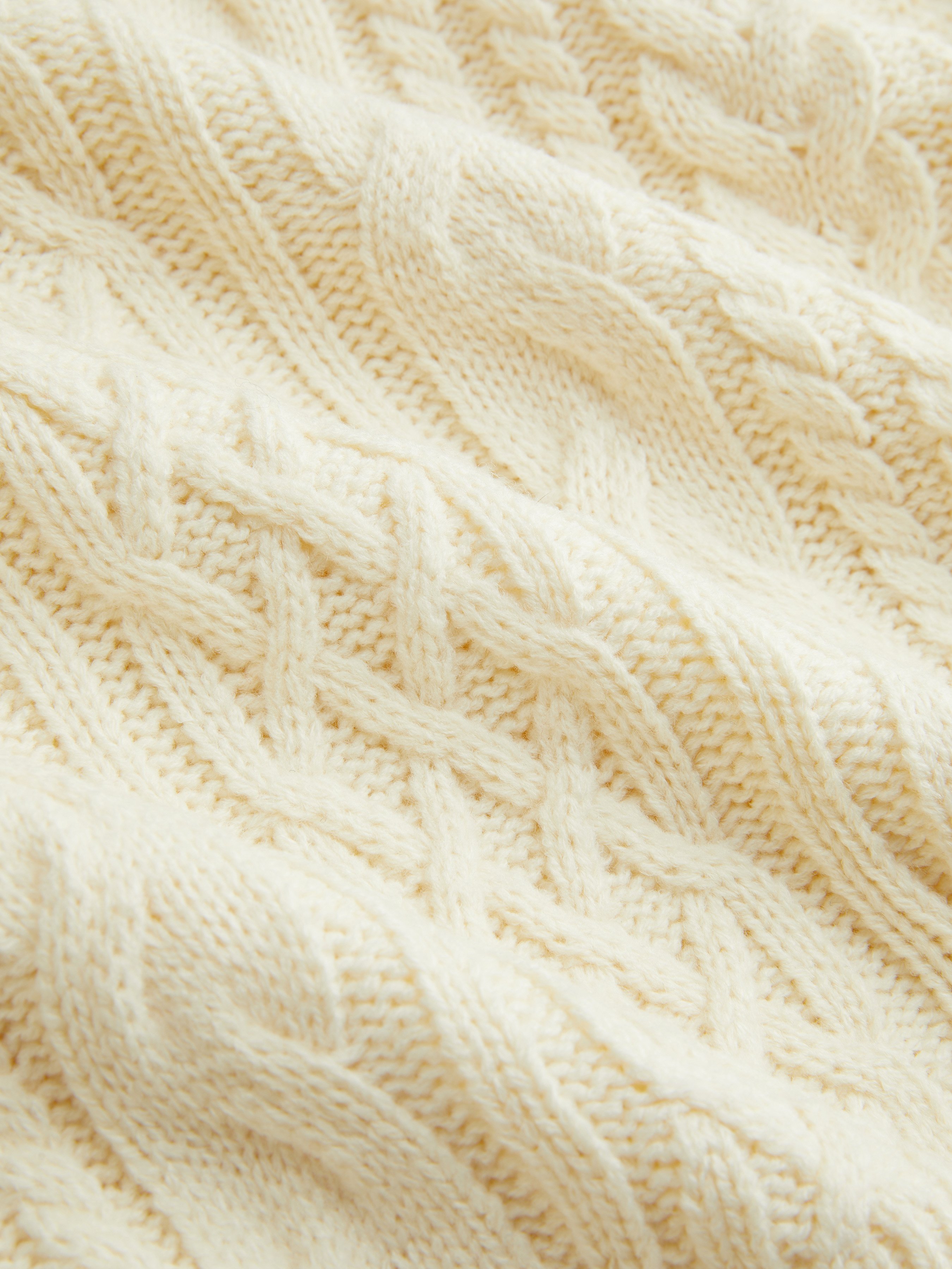 Cable Knit Off-shoulder Lantern Sleeve Oversized Top — White