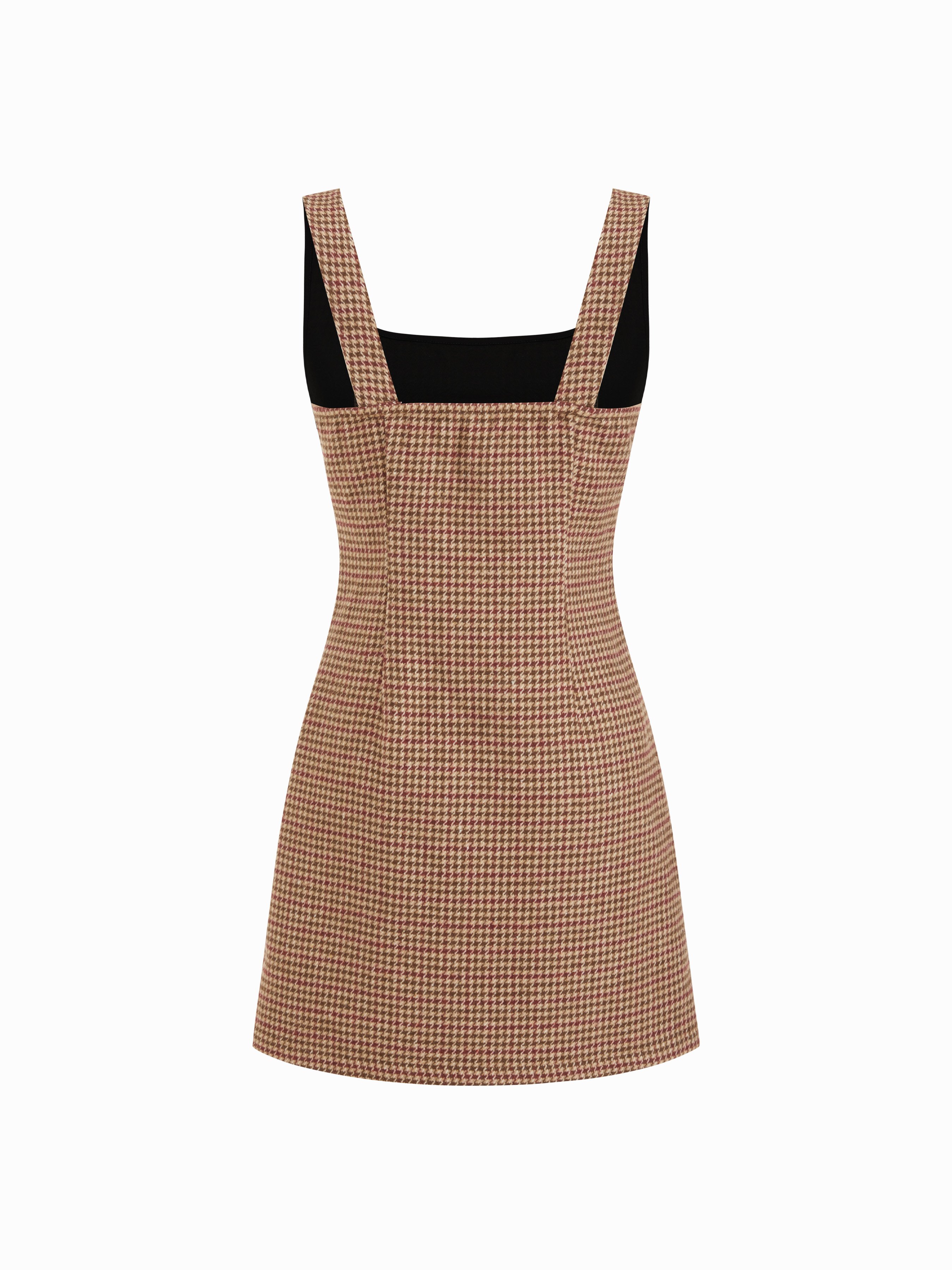 Scoop Neckline Checks Zipper Mini Dress — Khaki