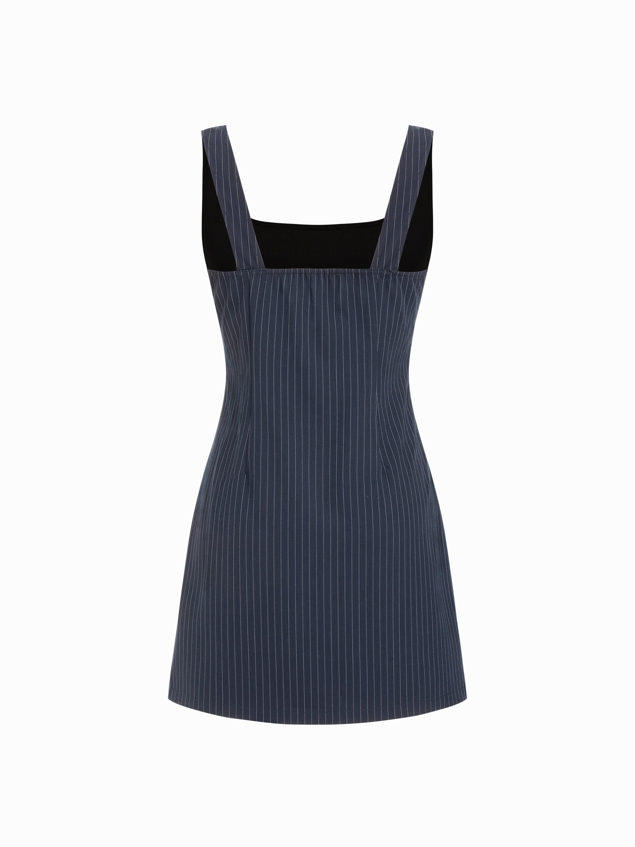 Scoop Neckline Checks Zipper Mini Dress — Navy Blue