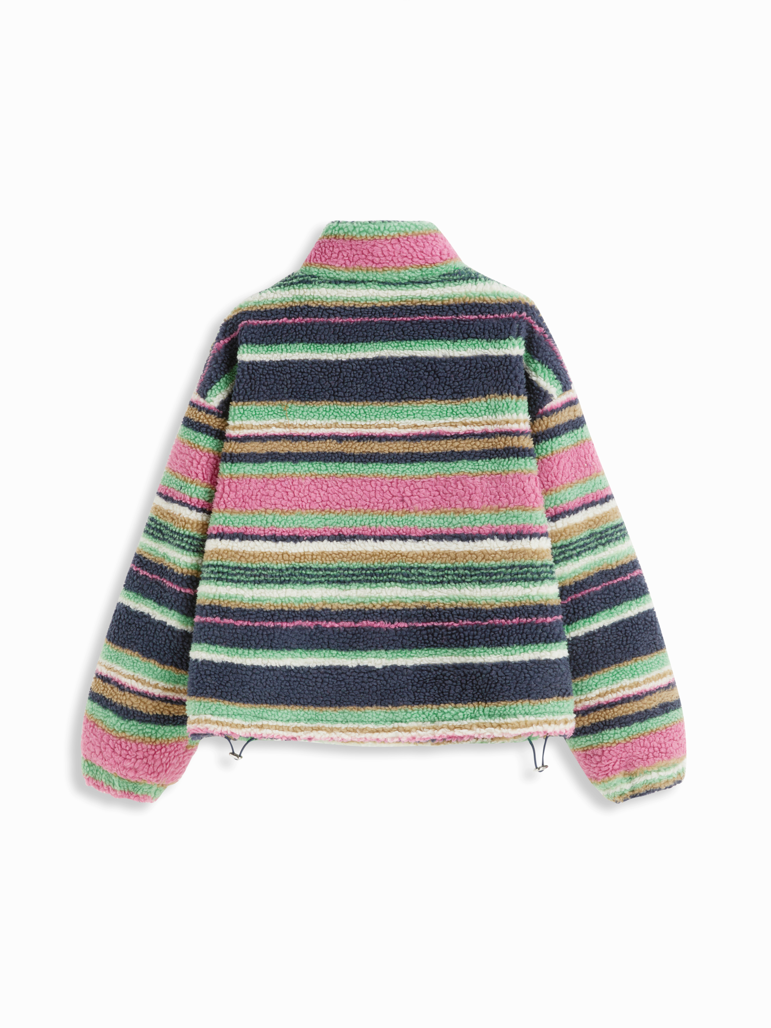 Fleece Stripe Stand Collar Drawstring Half Zip Oversized Sweatshirt — Blue