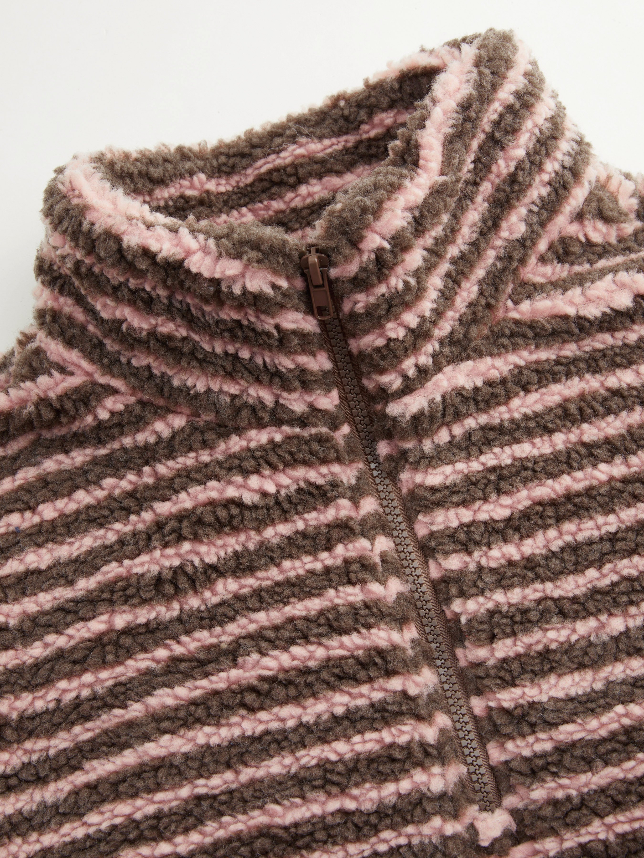 Fleece Stripe Stand Collar Drawstring Half Zip Oversized Sweatshirt — Brown