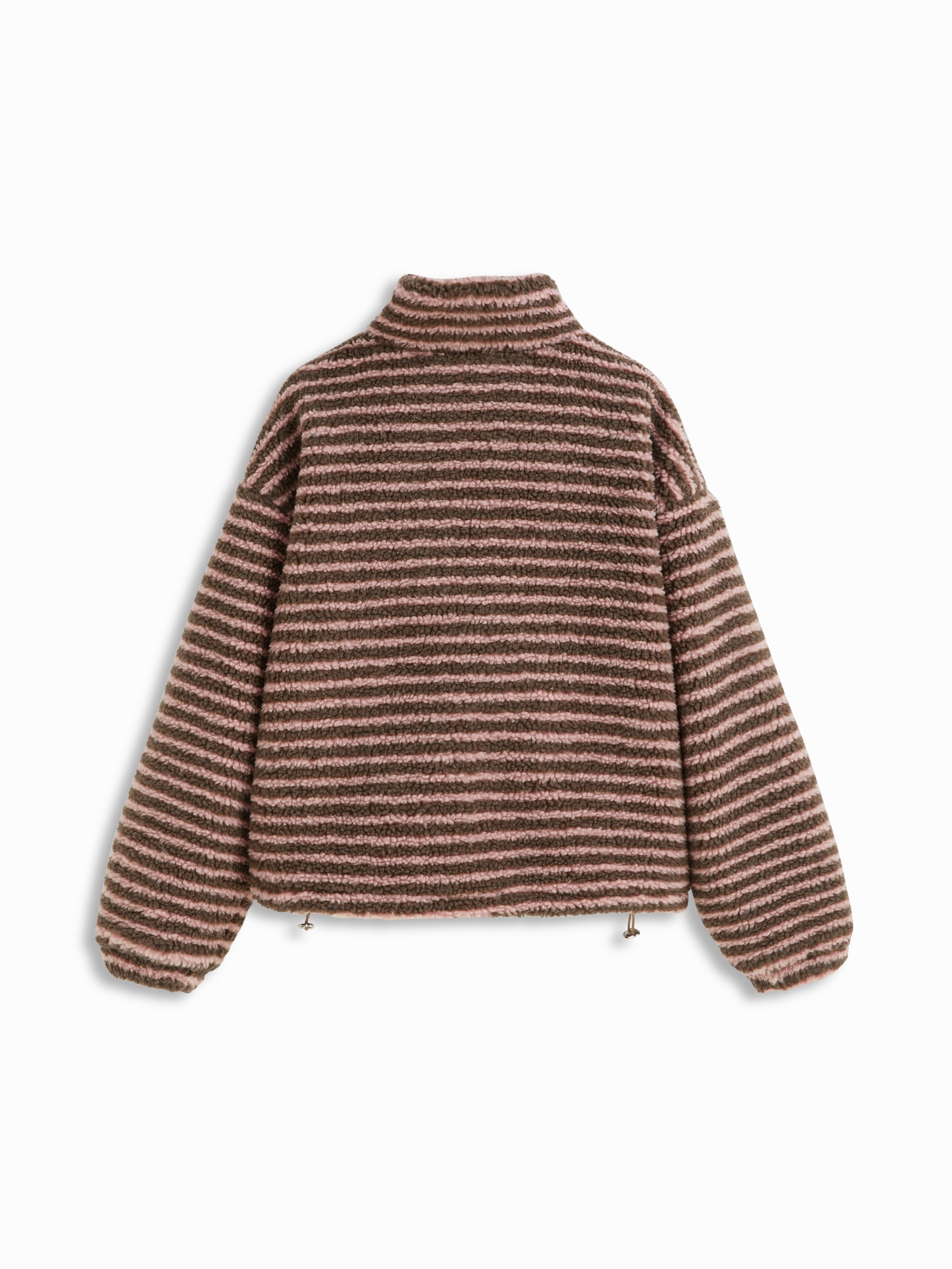 Fleece Stripe Stand Collar Drawstring Half Zip Oversized Sweatshirt — Brown