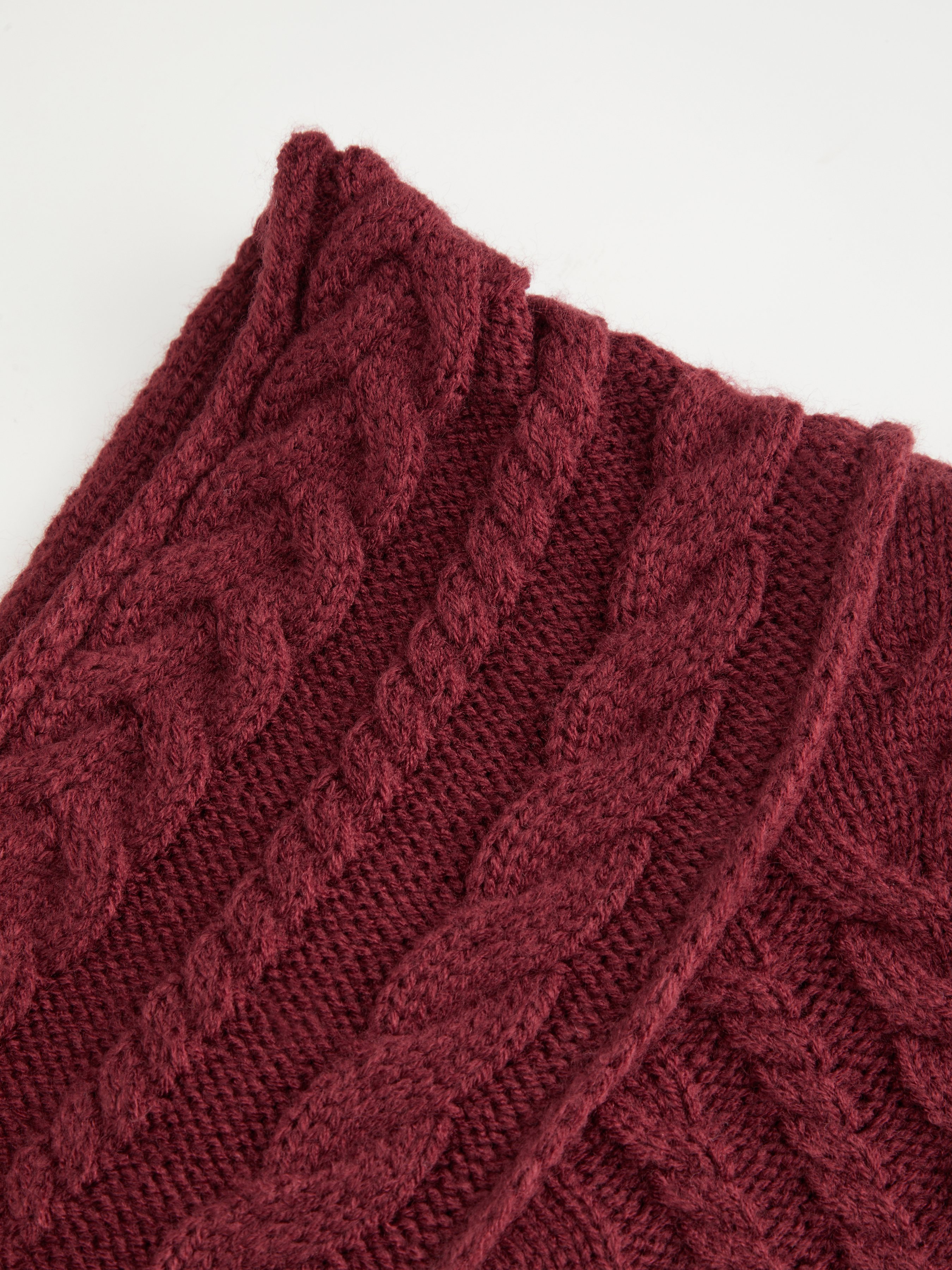 Cable Knit Off-shoulder Lantern Sleeve Oversized Top — Wine