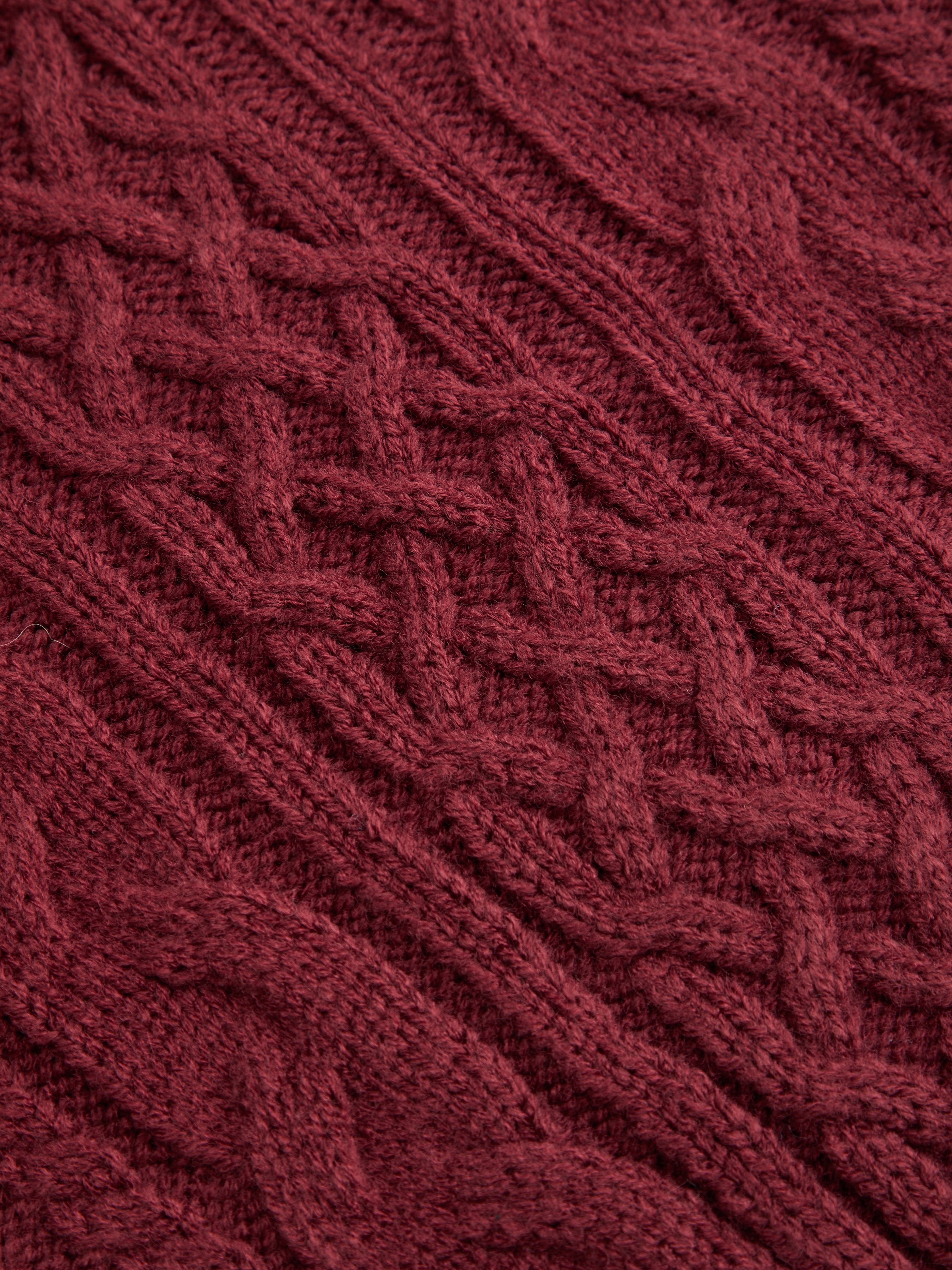 Cable Knit Off-shoulder Lantern Sleeve Oversized Top — Wine