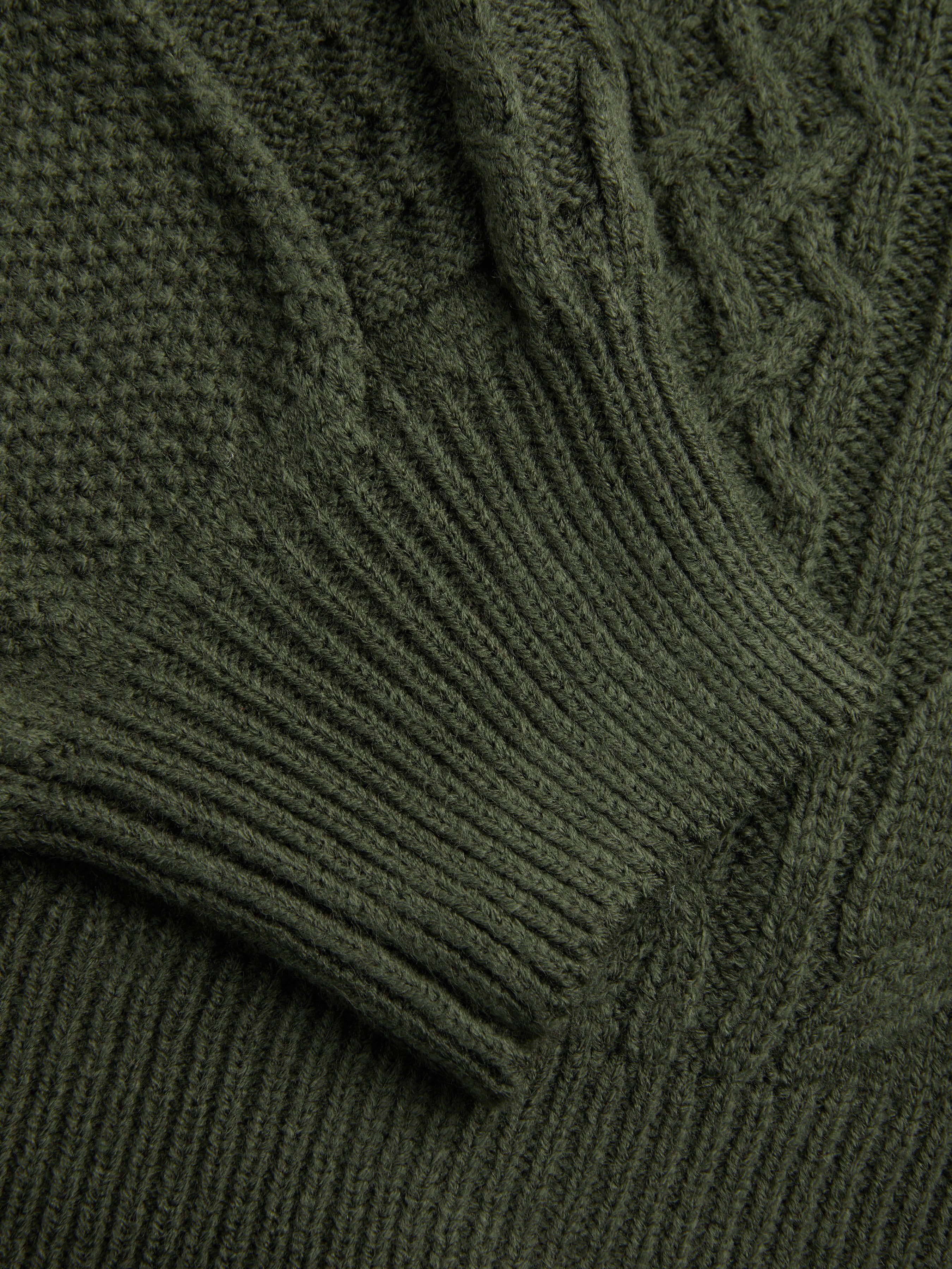 Cable Knit Off-shoulder Lantern Sleeve Oversized Top — Olive Green