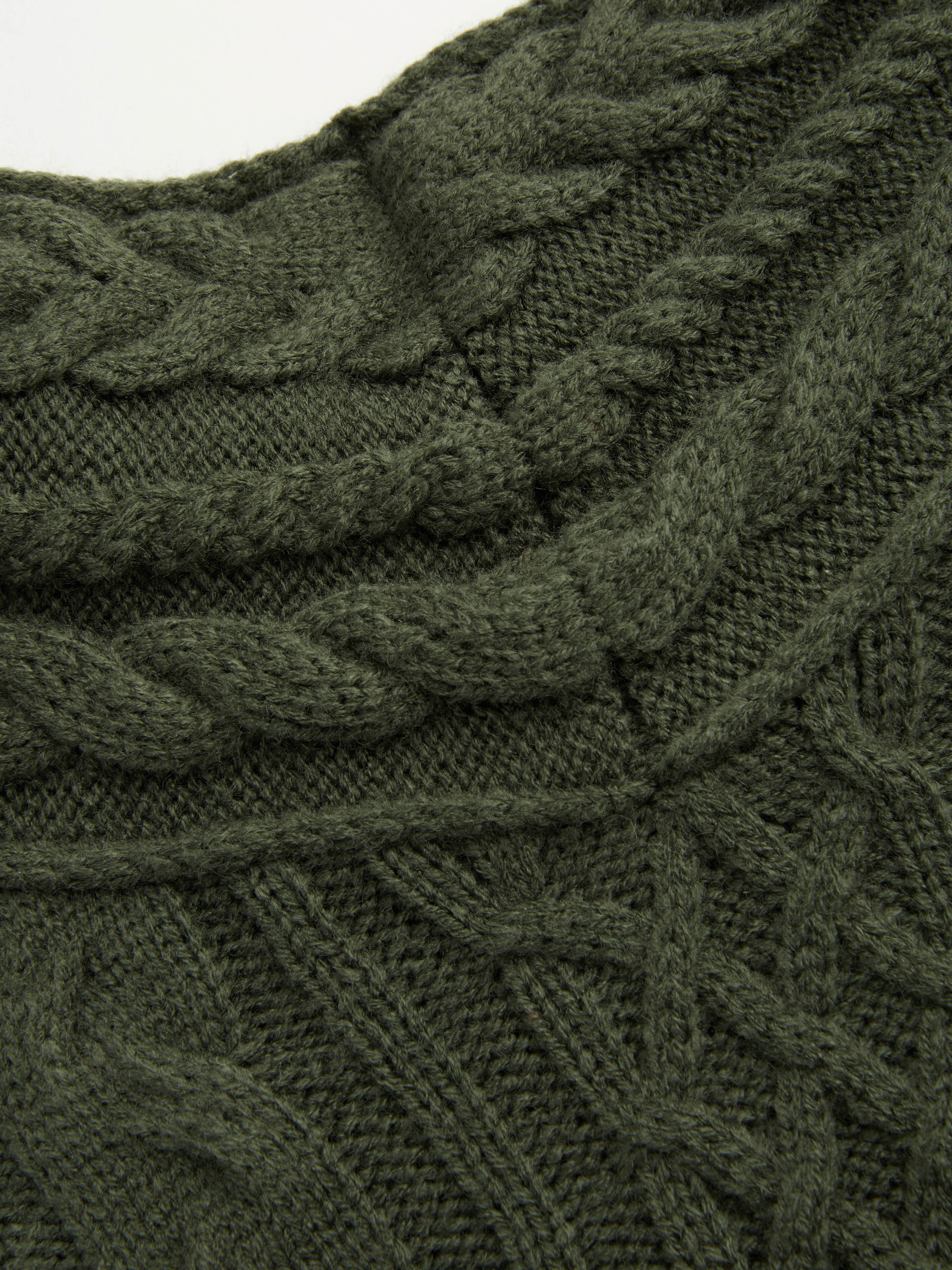 Cable Knit Off-shoulder Lantern Sleeve Oversized Top — Olive Green