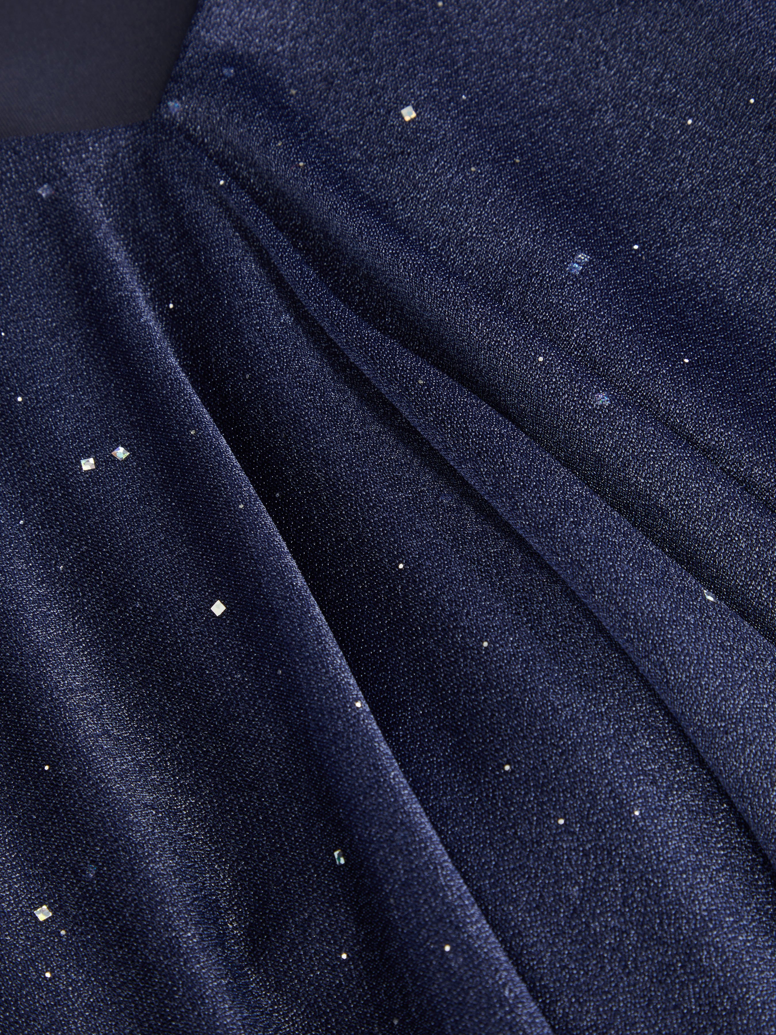 Sequin V-Neck Halter Ruffled Hem Oversized Mini Dress With Scarf — Dark Navy