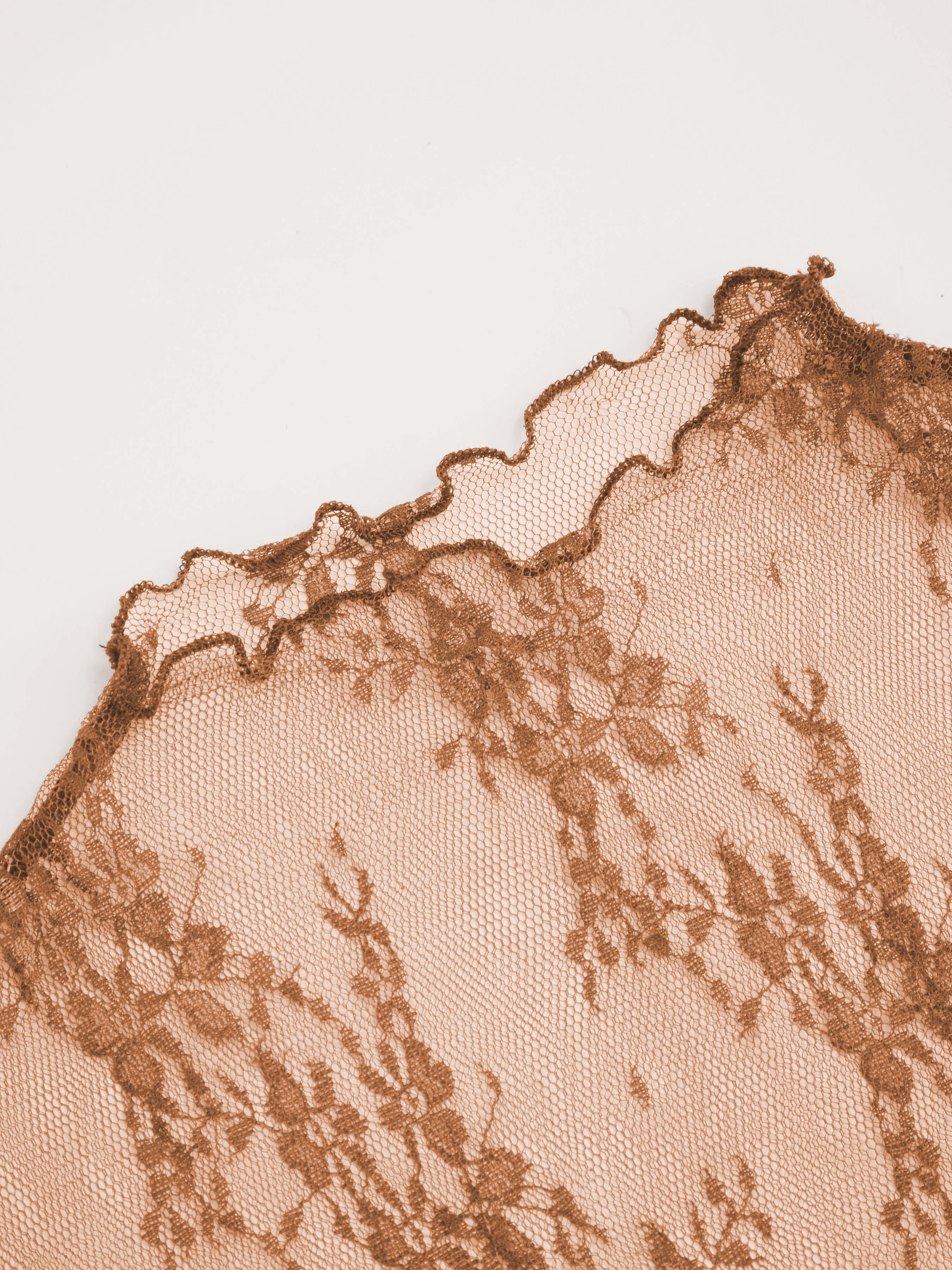 Lace High Neck Lace Long Sleeve Top — Brown