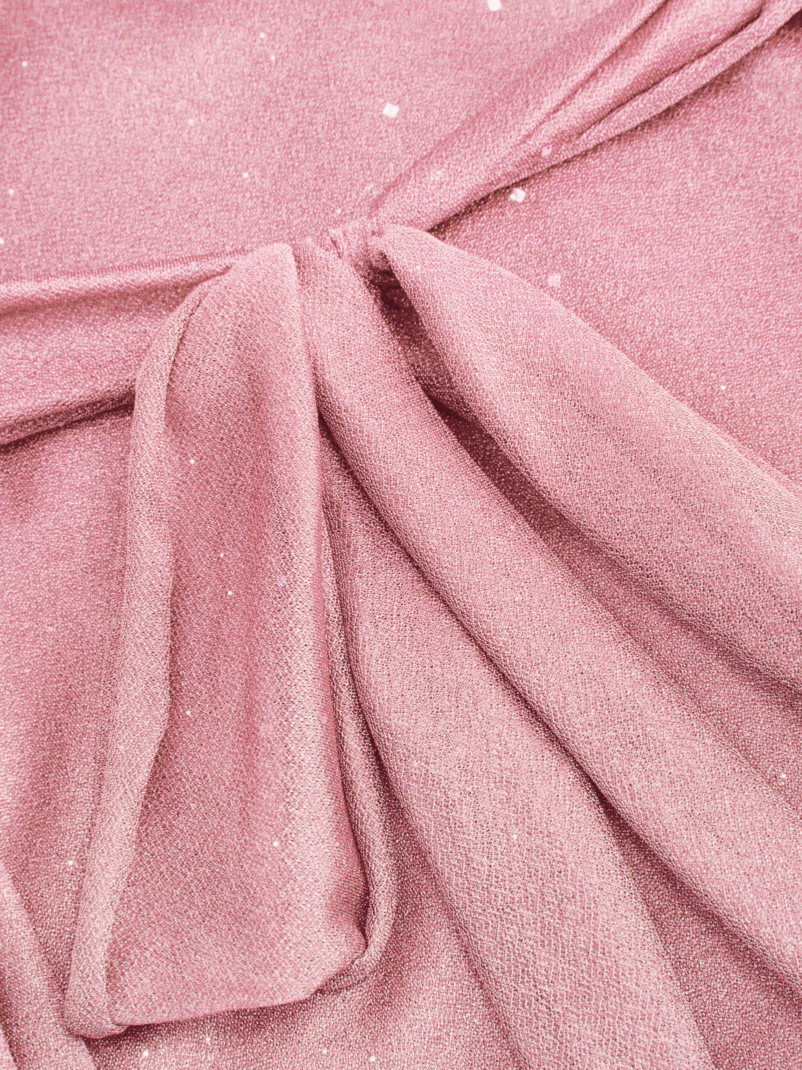 Sequin V-Neck Halter Ruffled Hem Oversized Mini Dress With Scarf — Pink
