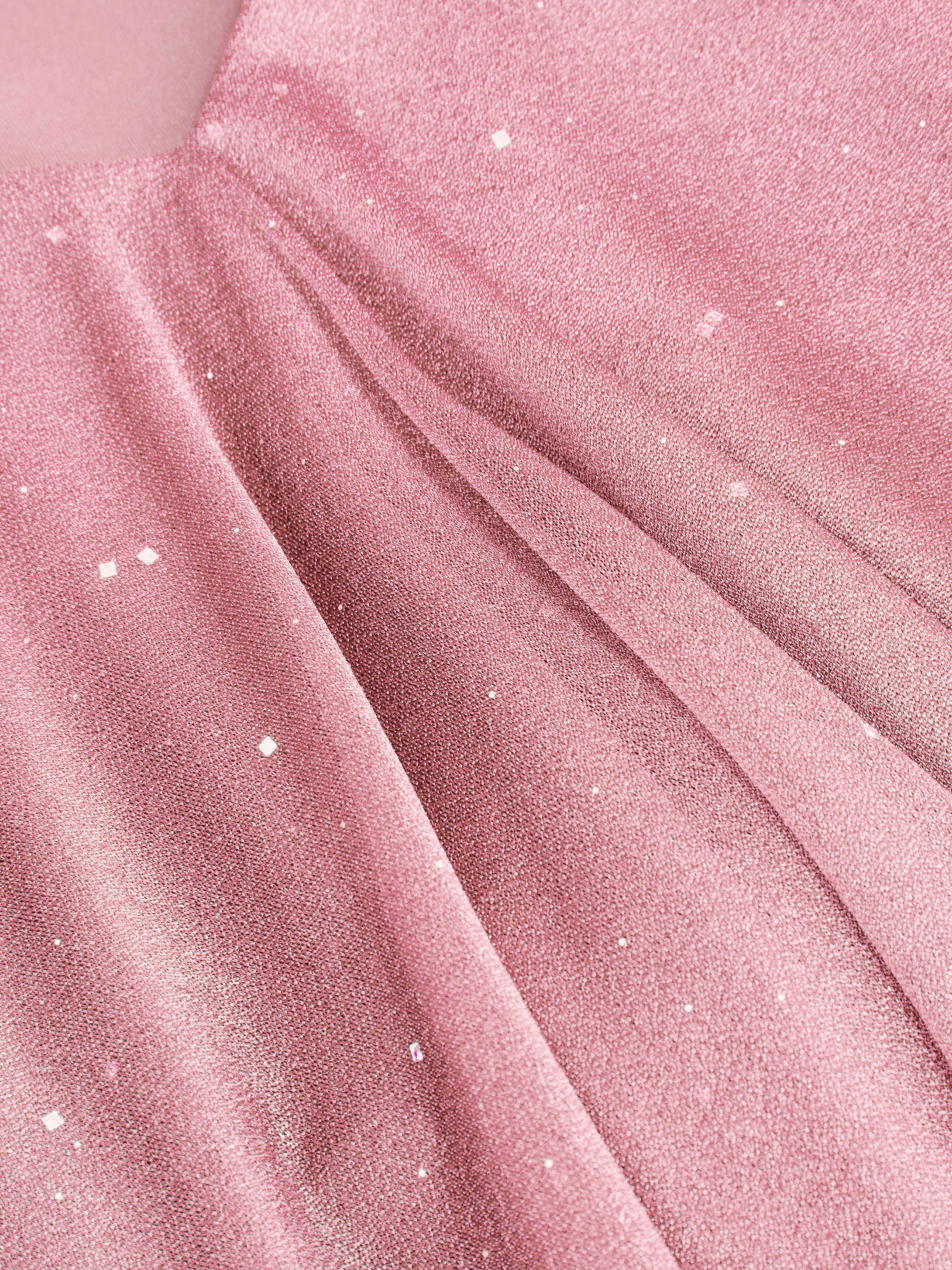 Sequin V-Neck Halter Ruffled Hem Oversized Mini Dress With Scarf — Pink