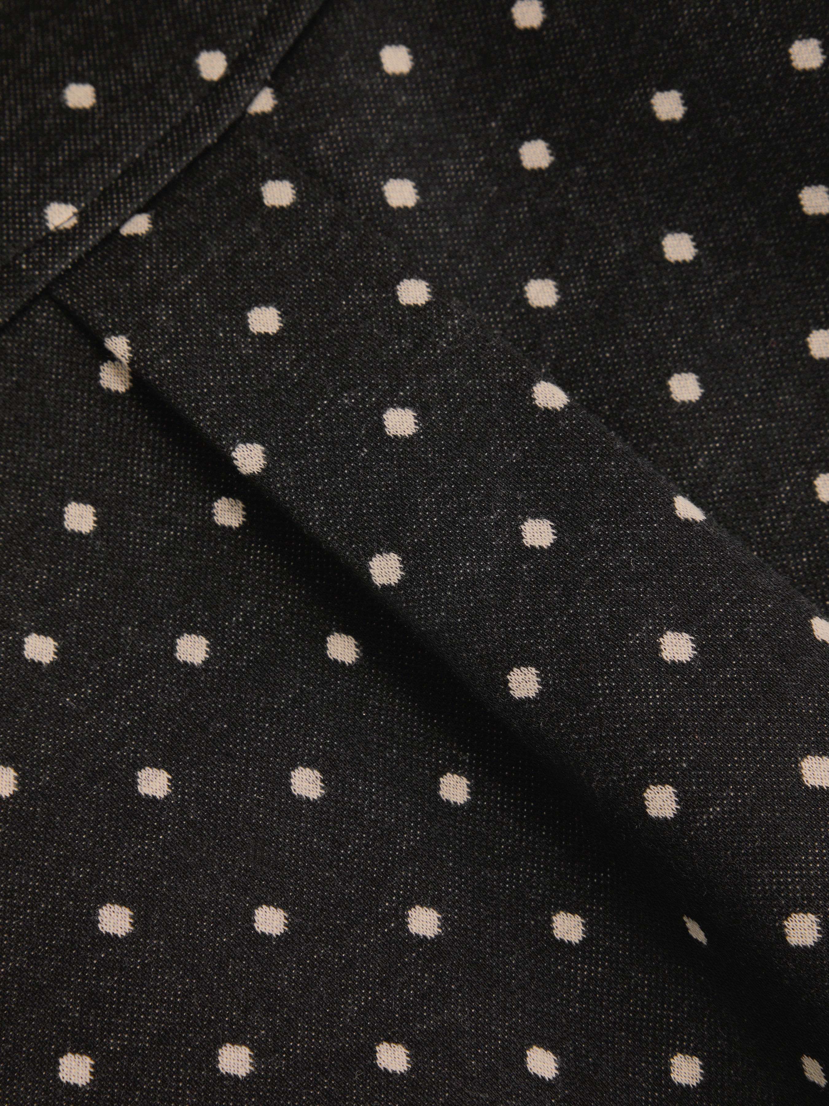 Peter Pan Collar Houndstooth & Polka Dot Button Short Sleeve Blouse — Black
