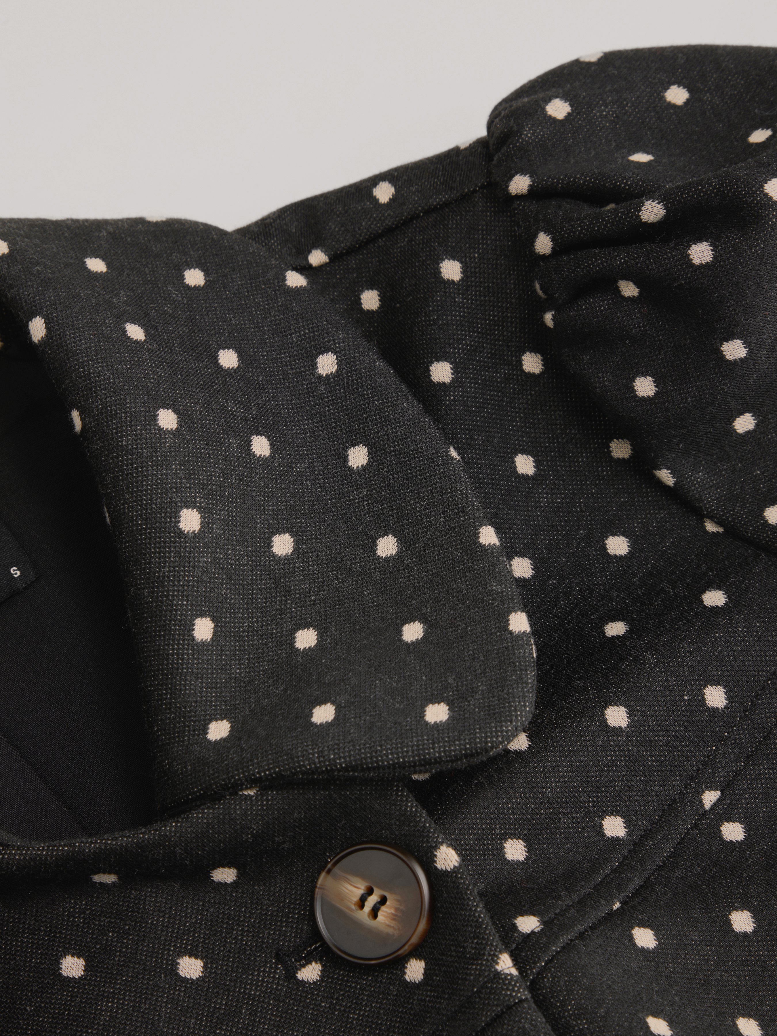 Peter Pan Collar Houndstooth & Polka Dot Button Short Sleeve Blouse — Black