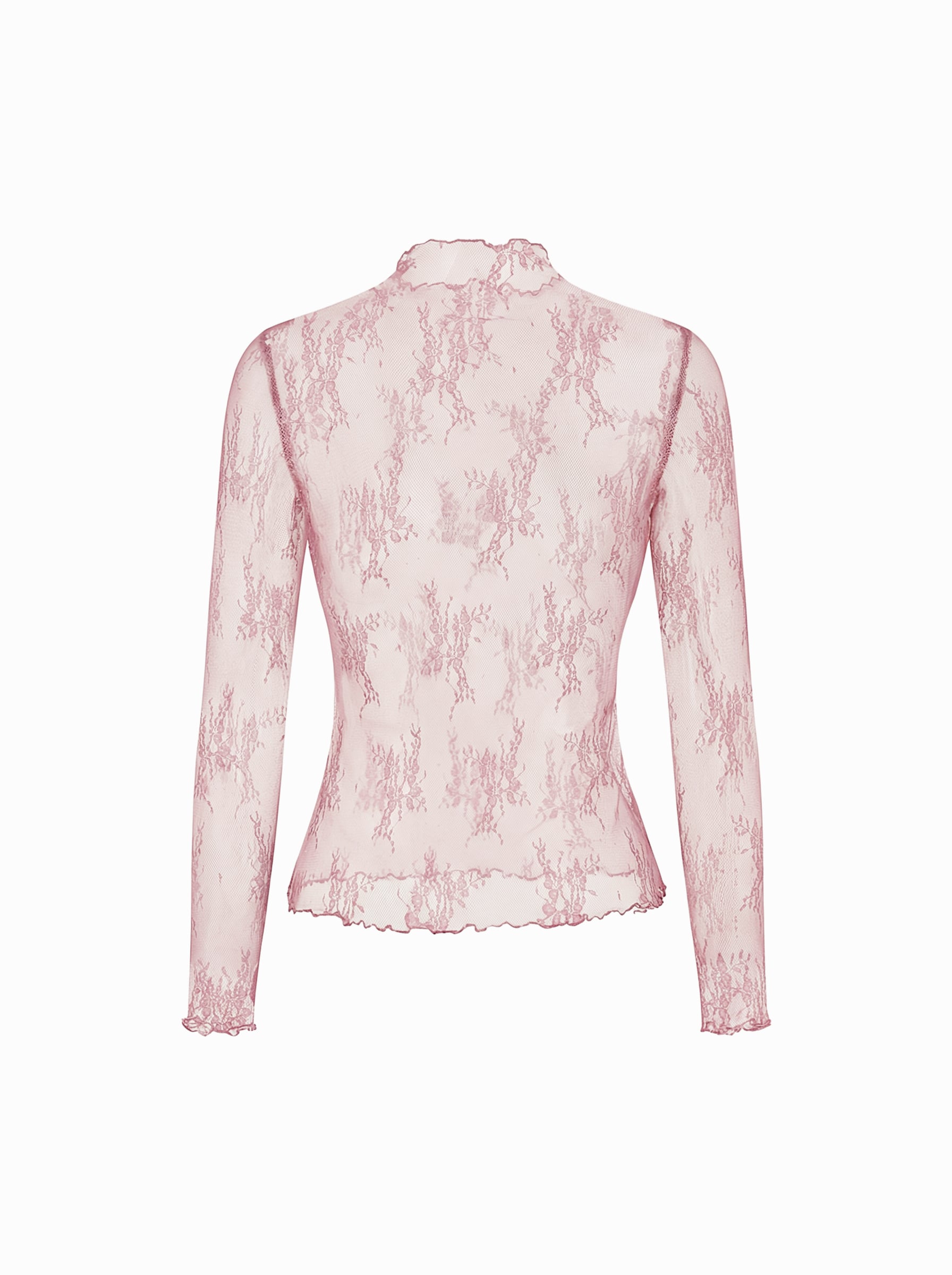 Lace High Neck Lace Long Sleeve Top — Peach Pink