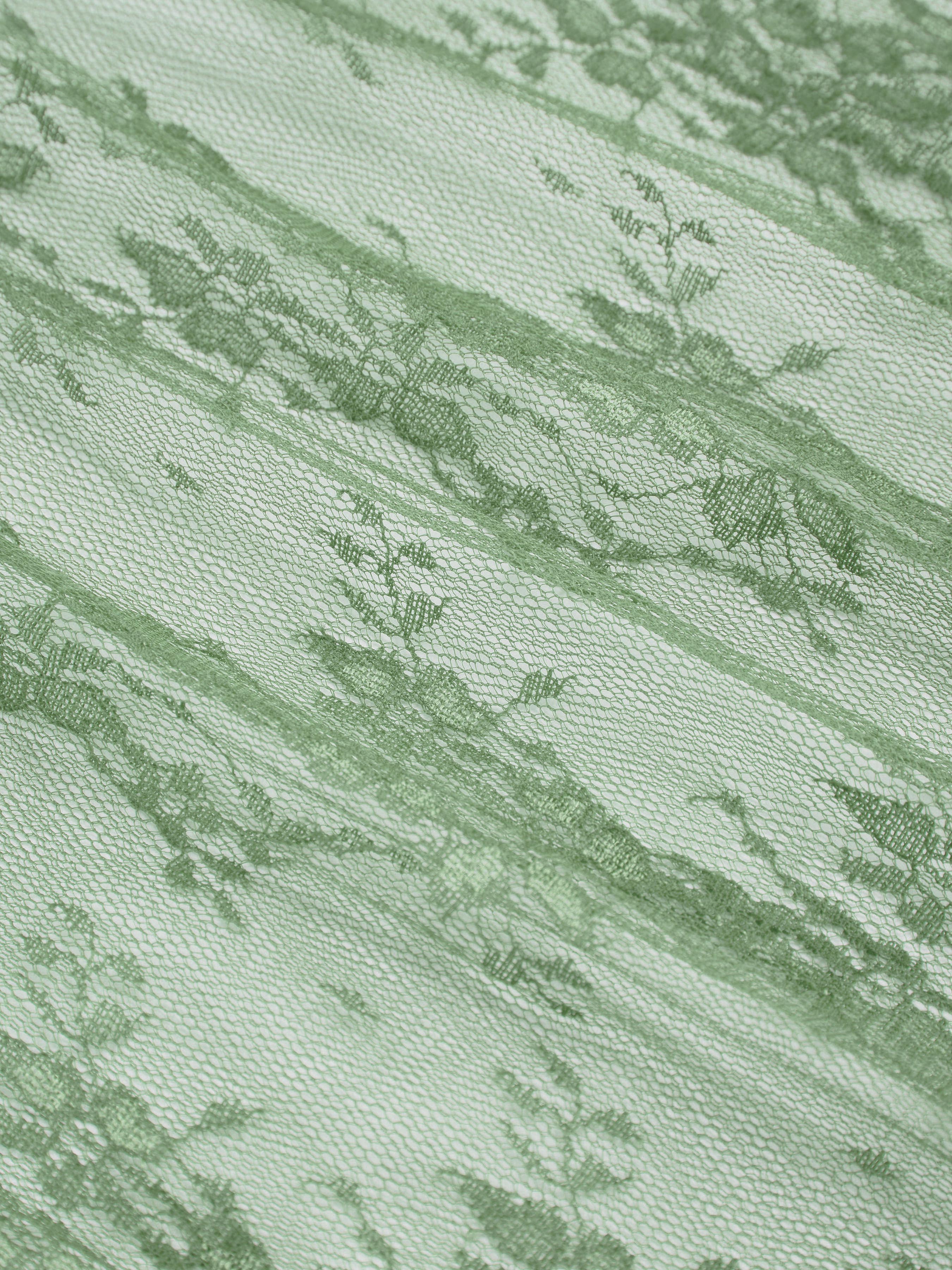 Lace High Neck Lace Long Sleeve Top — Light Green