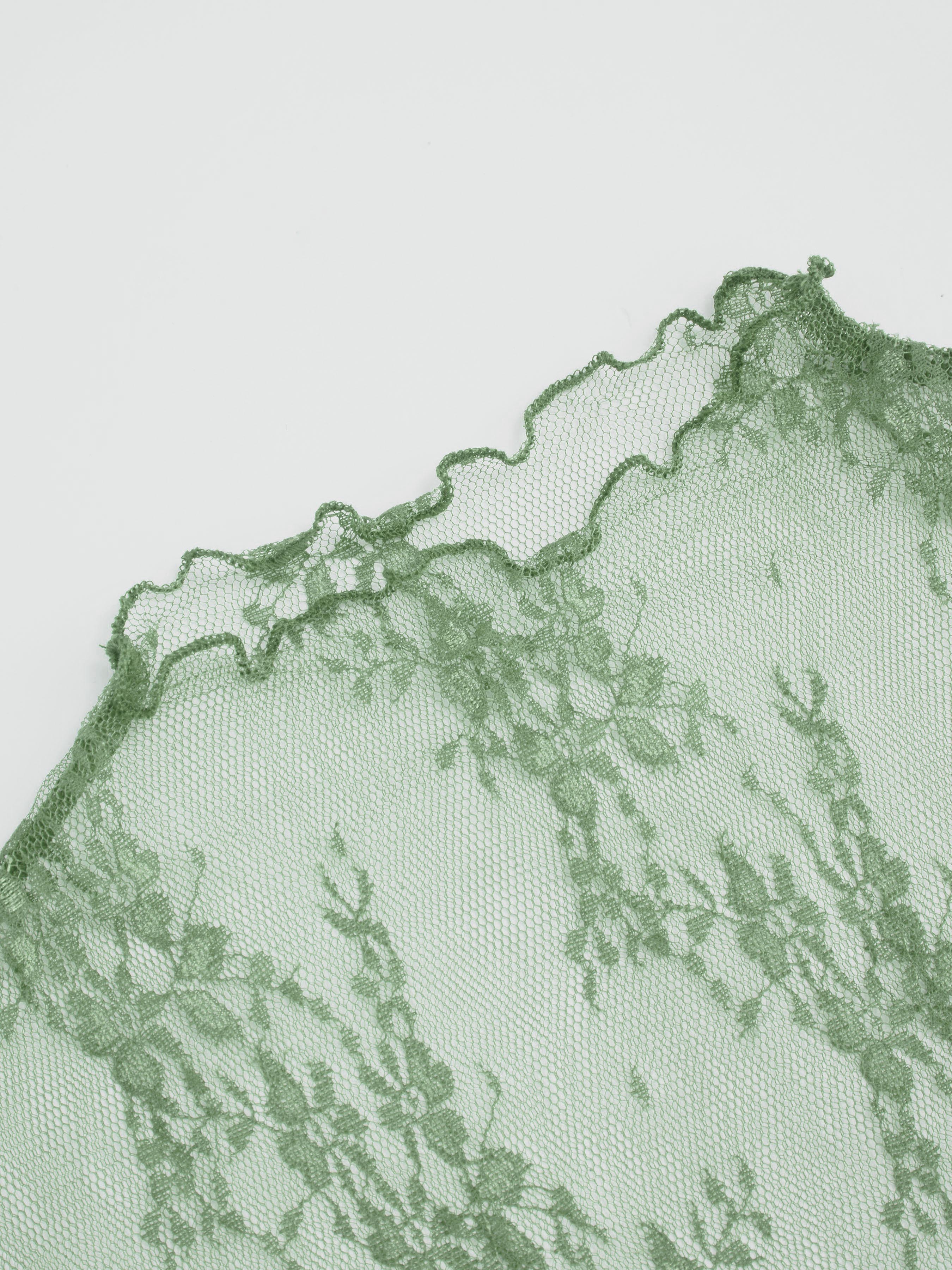 Lace High Neck Lace Long Sleeve Top — Light Green