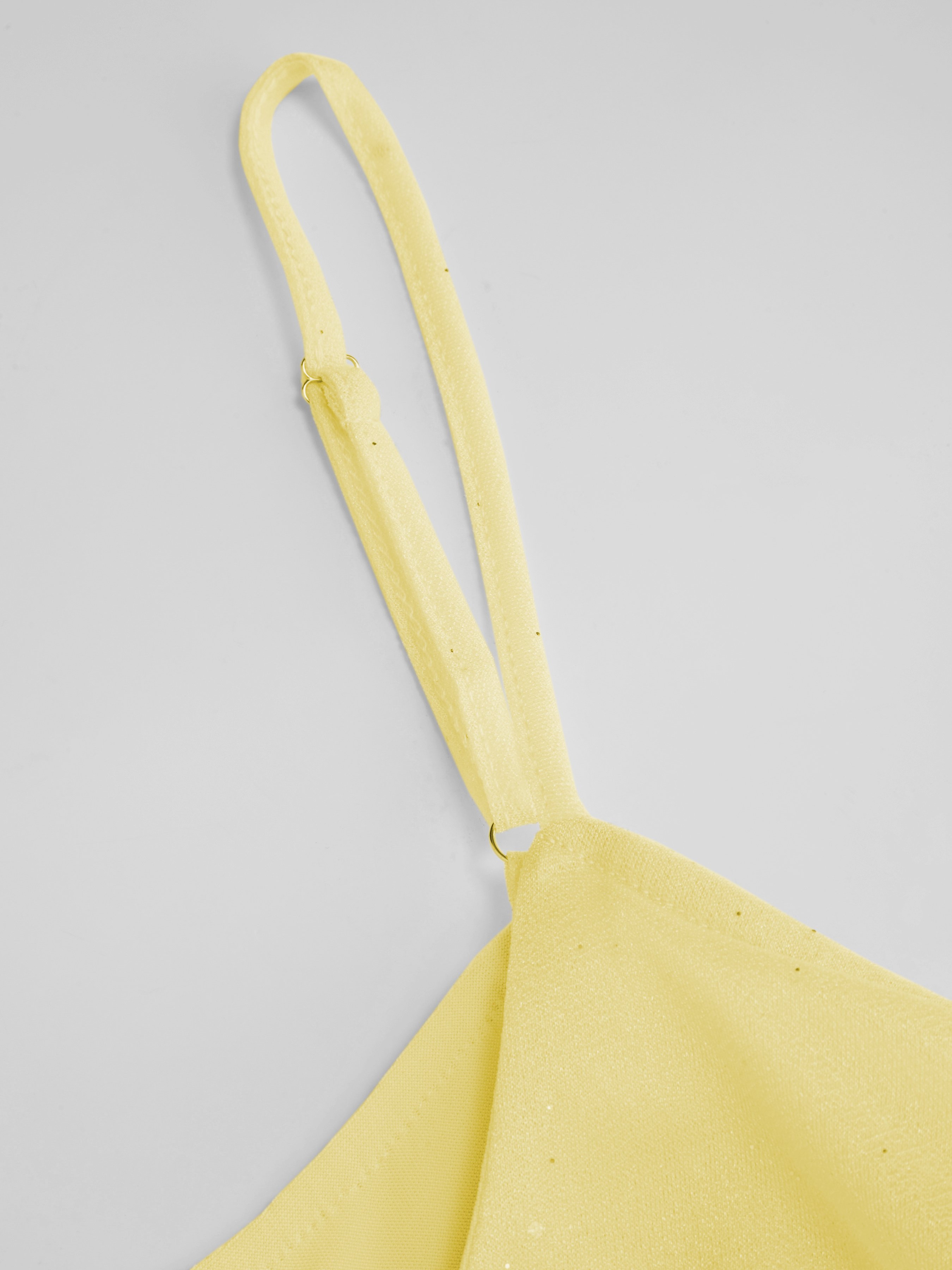 Sequin V-Neck Halter Ruffled Hem Oversized Mini Dress With Scarf — Light Yellow