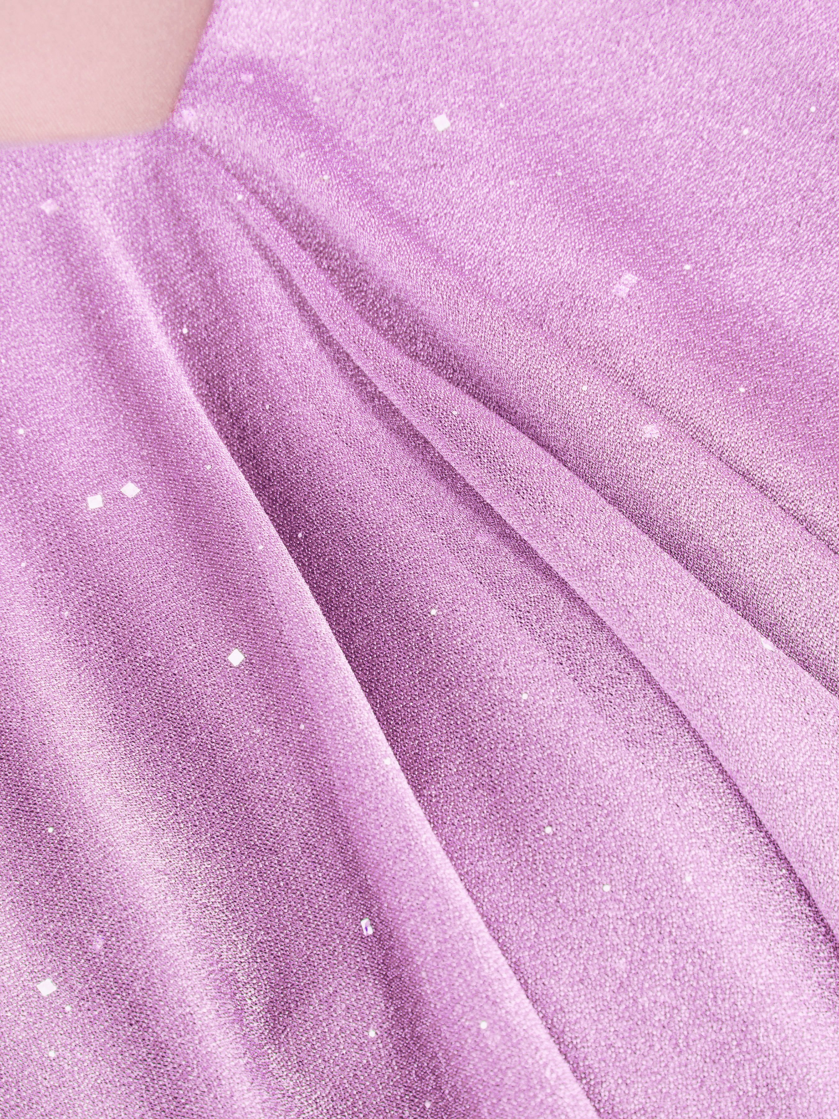 Sequin V-Neck Halter Ruffled Hem Oversized Mini Dress With Scarf — Violet
