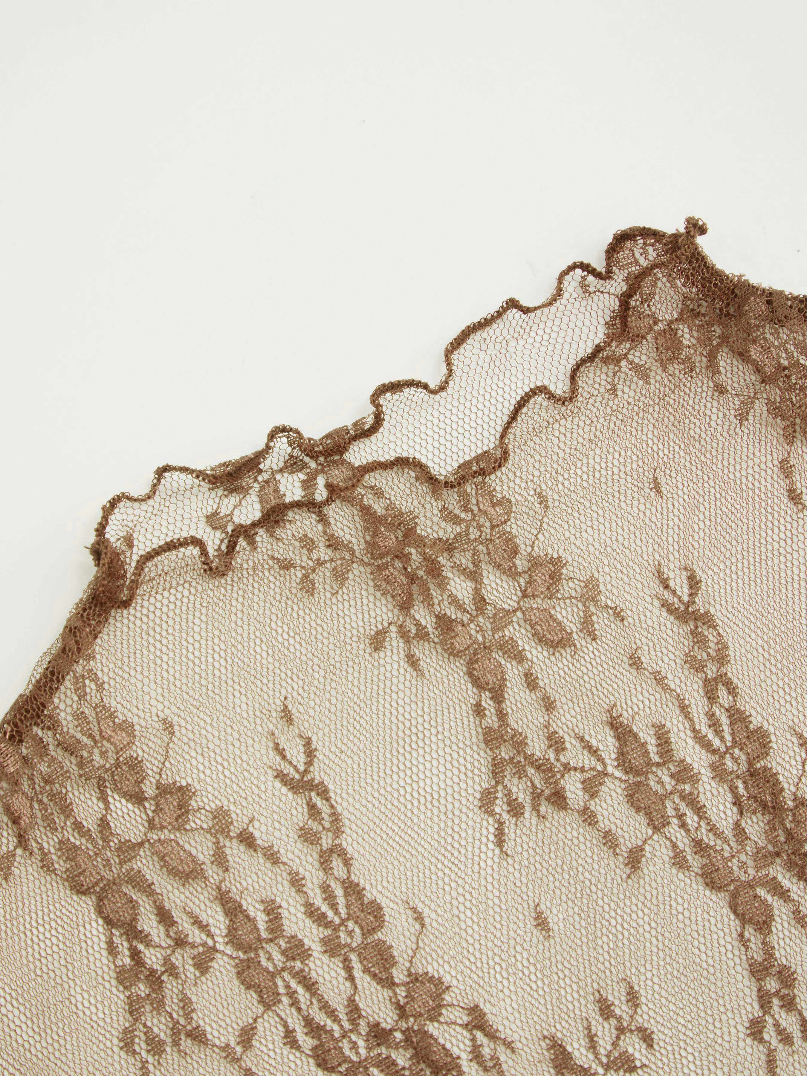 Lace High Neck Lace Long Sleeve Top — Coffee