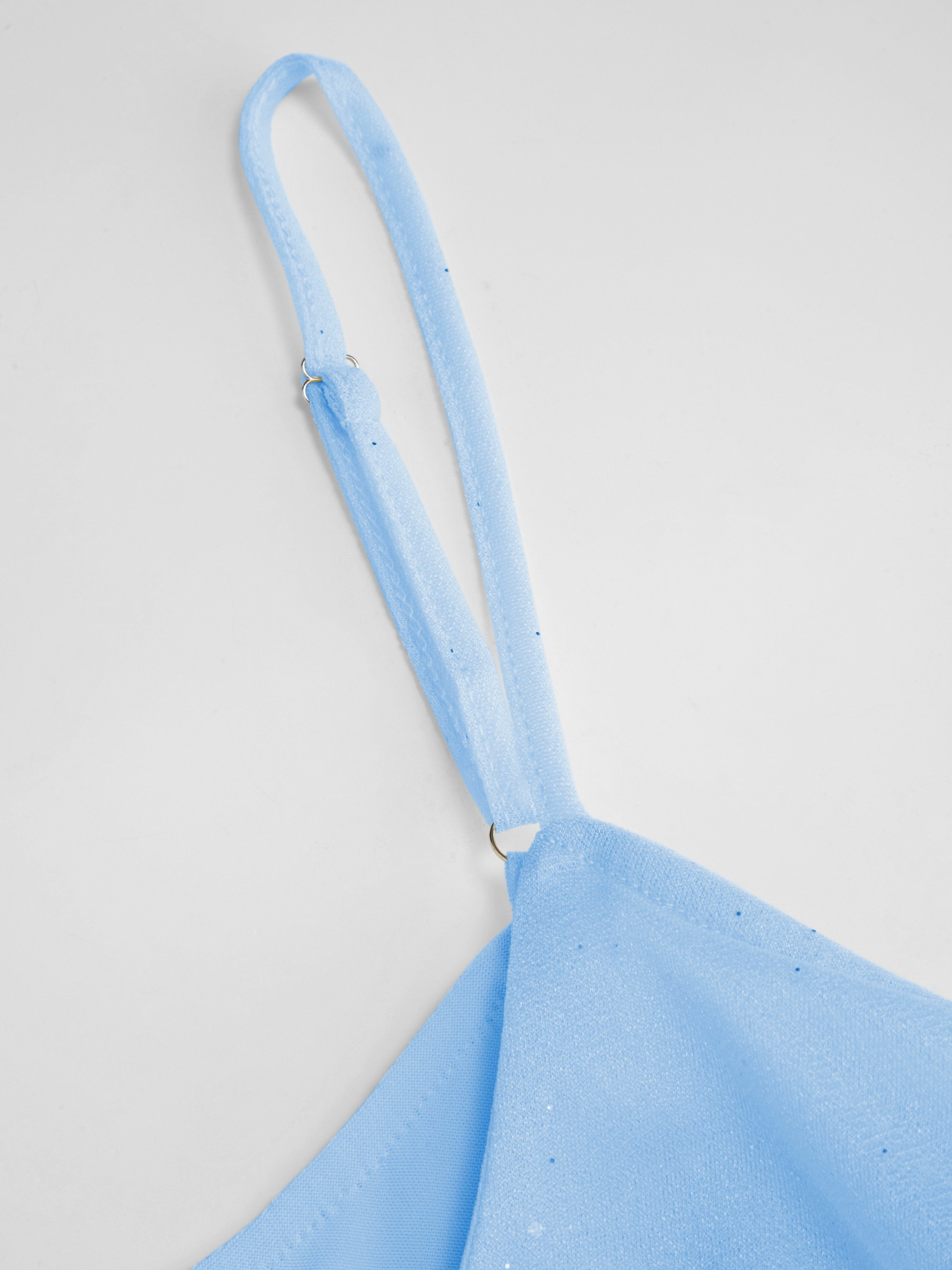 Sequin V-Neck Halter Ruffled Hem Oversized Mini Dress With Scarf — Baby Blue