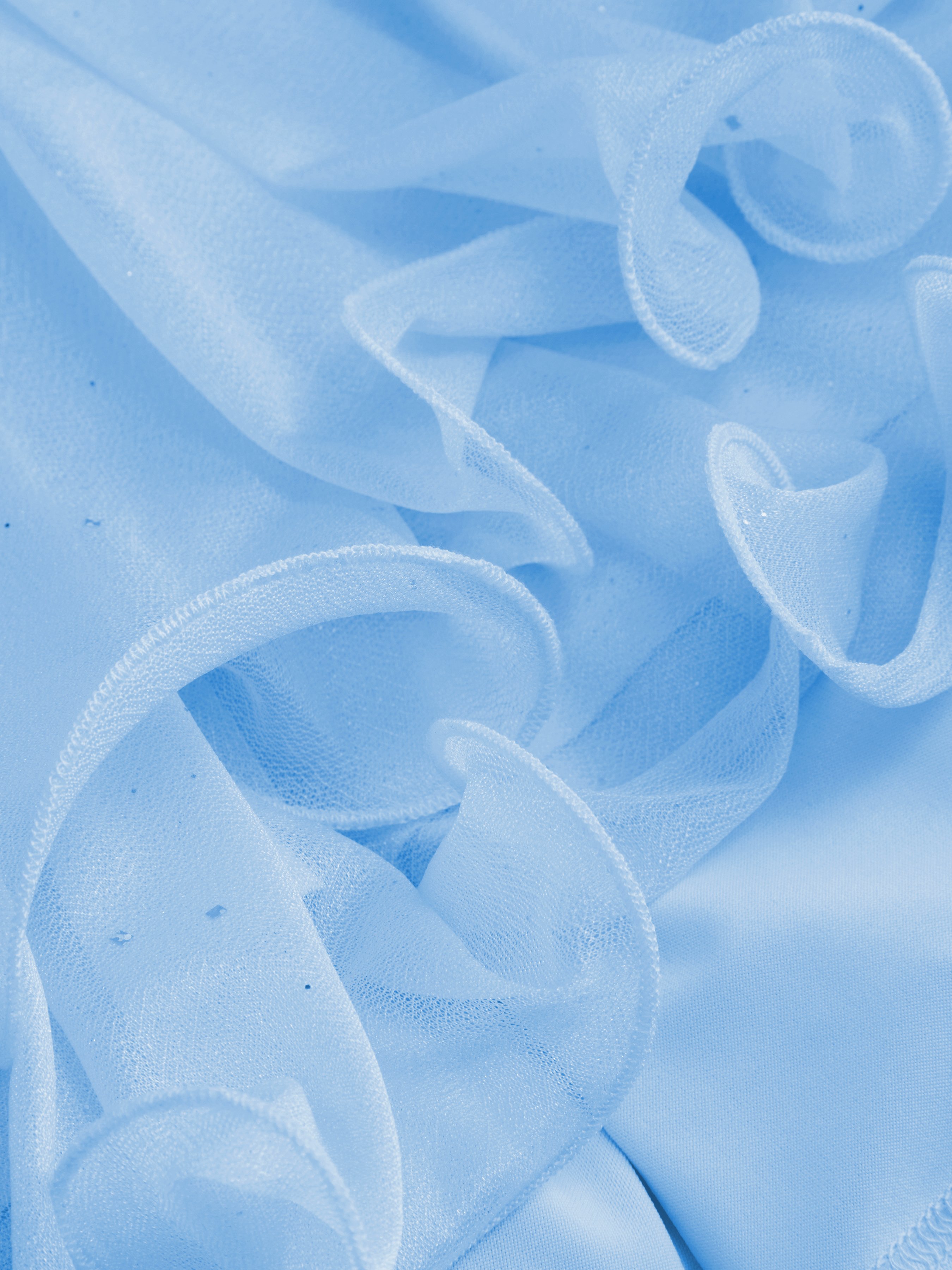 Sequin V-Neck Halter Ruffled Hem Oversized Mini Dress With Scarf — Baby Blue