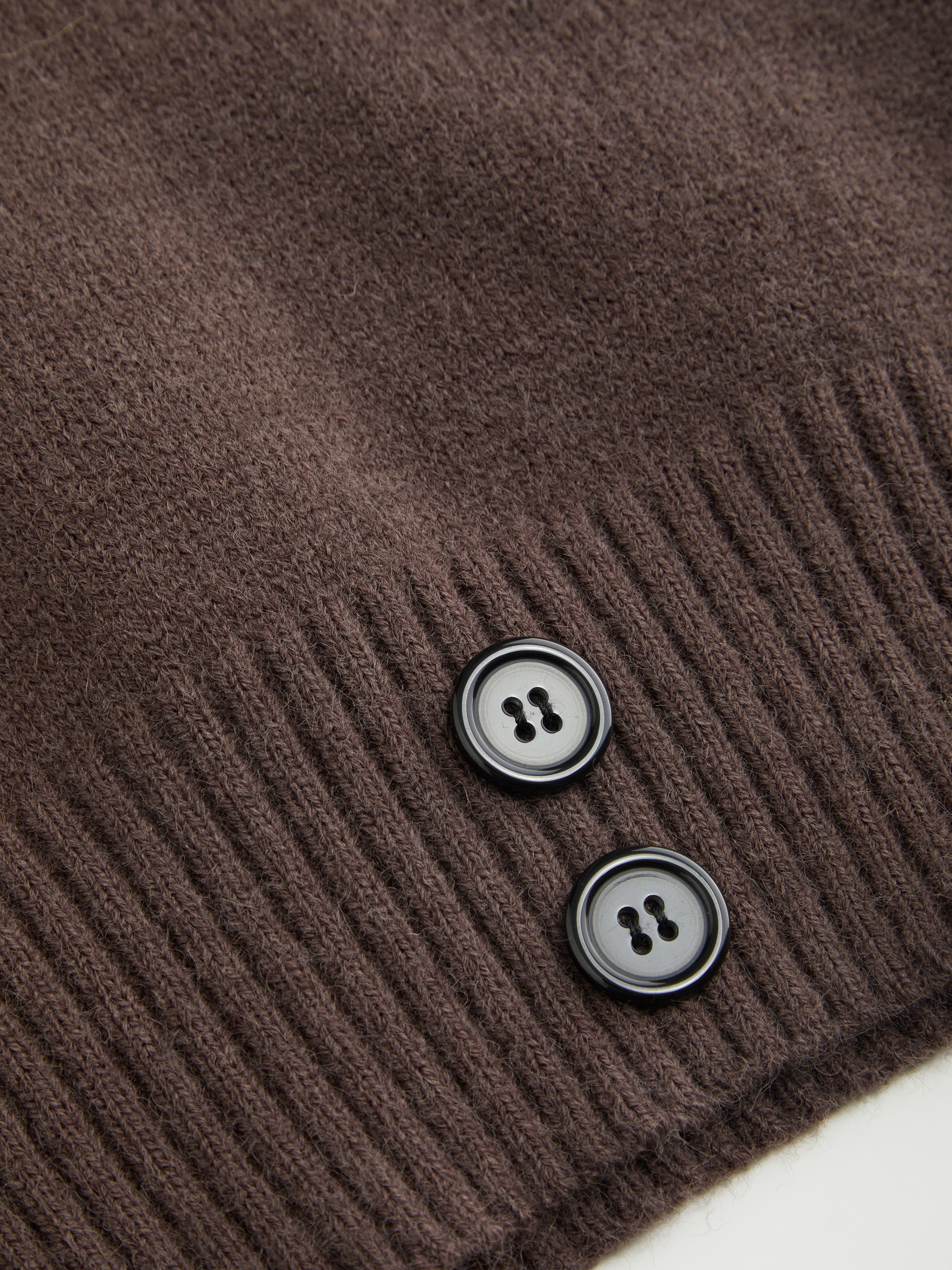 Knit Shawl V-neck Collar Button Detail Sweater — Brown