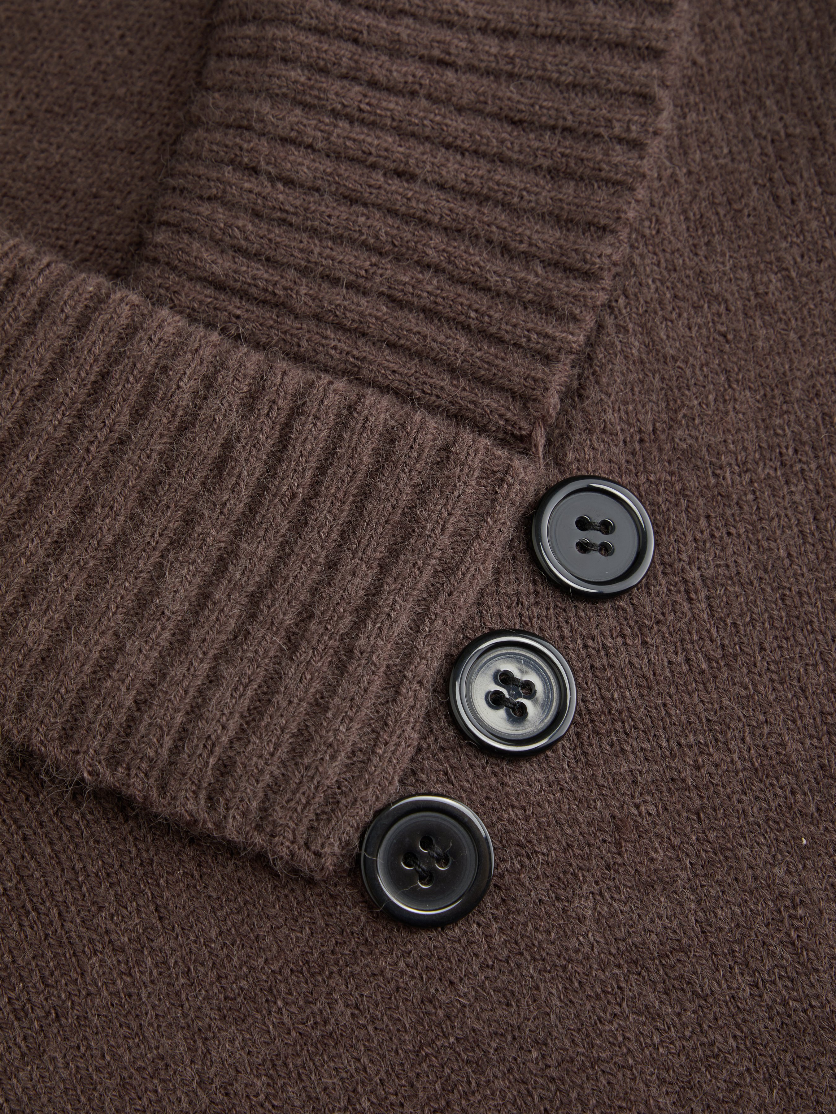 Knit Shawl V-neck Collar Button Detail Sweater — Brown