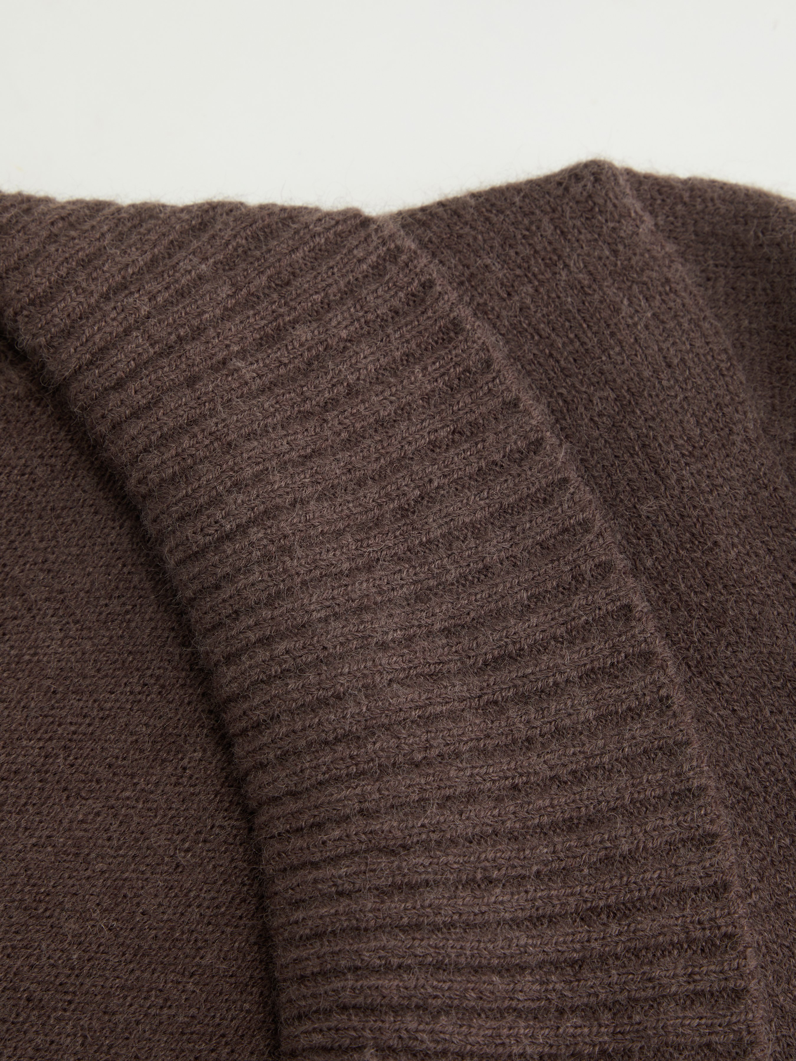Knit Shawl V-neck Collar Button Detail Sweater — Brown