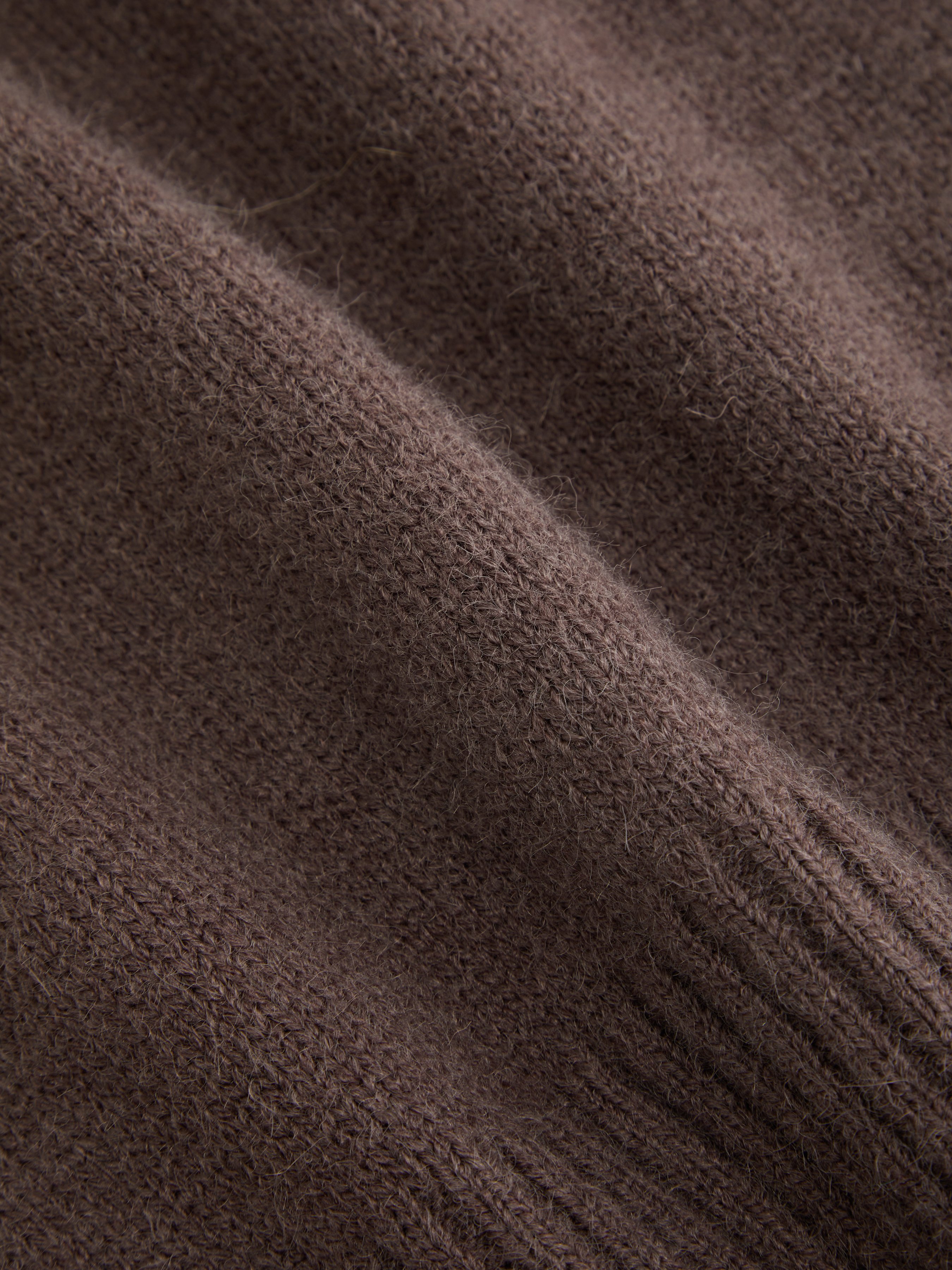 Knit Shawl V-neck Collar Button Detail Sweater — Brown