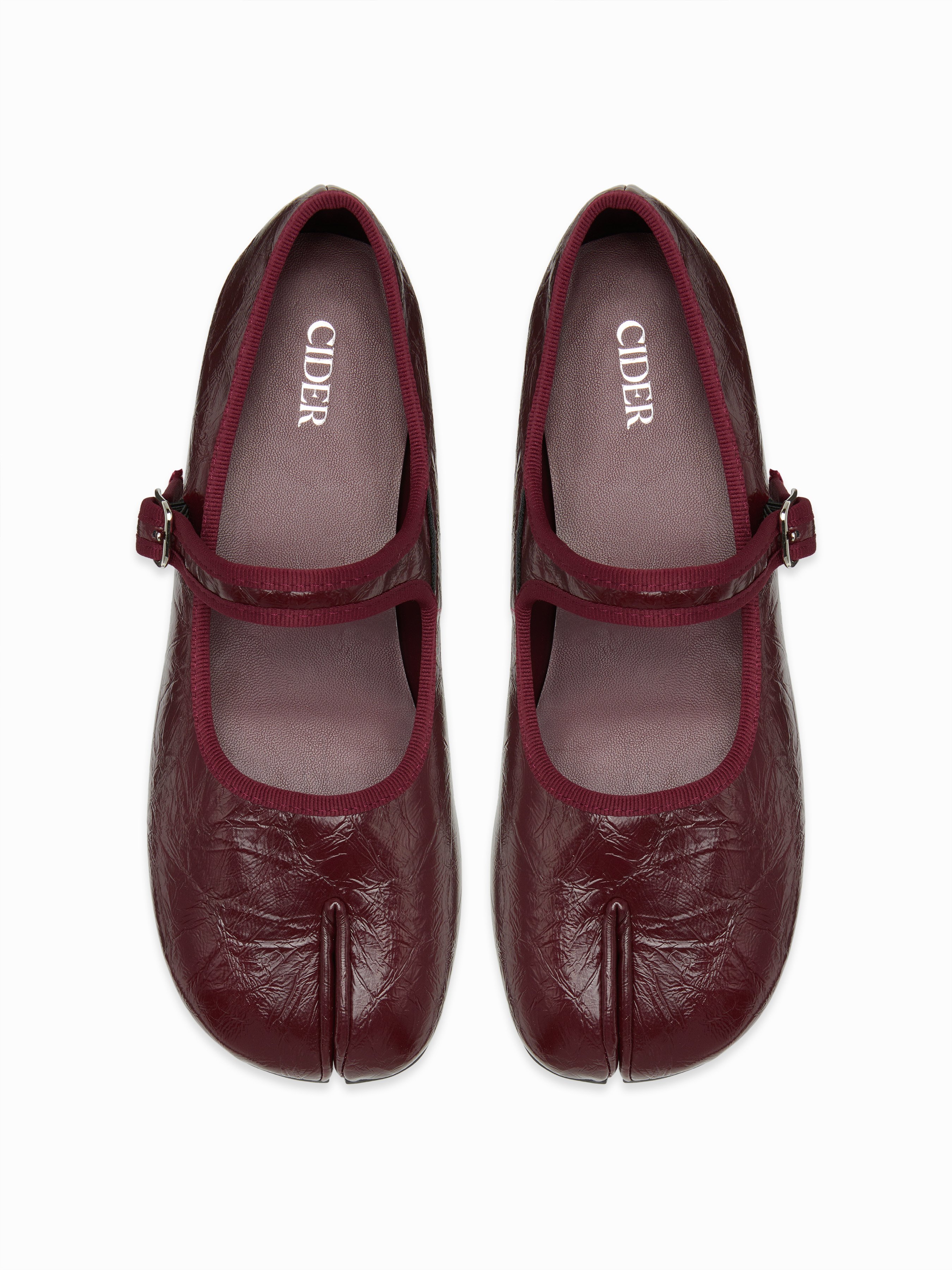 BUCKET SPLIT TOE MARY JANE FLATS — Wine