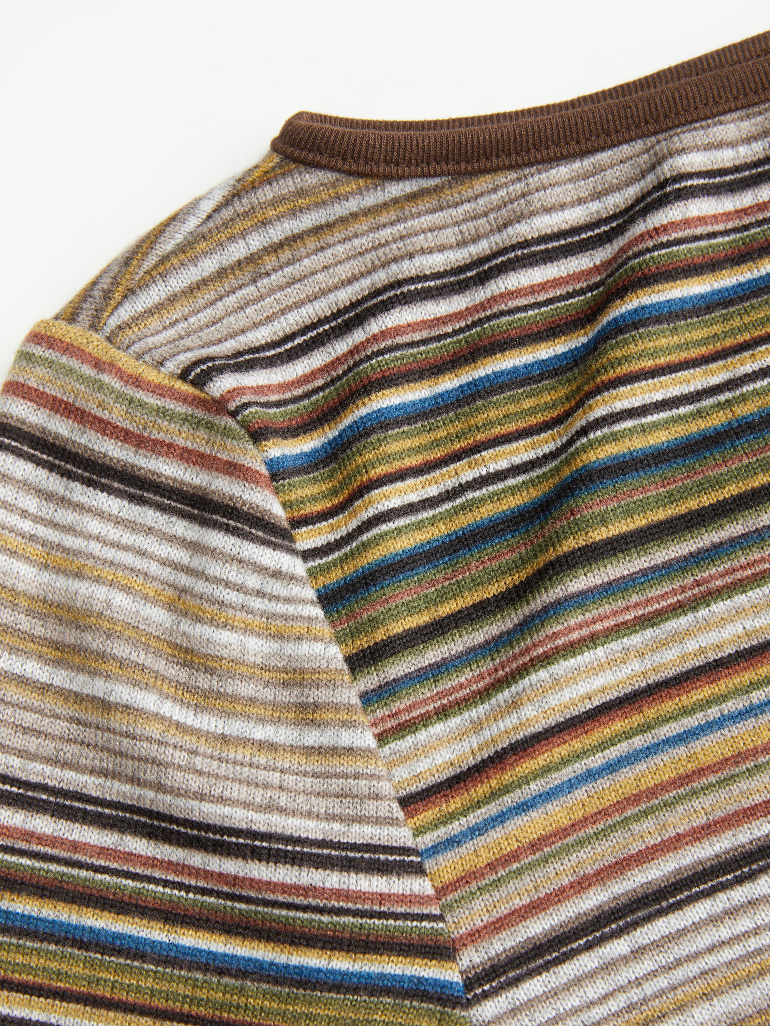 Striped Boat Neck Bell Sleeve Slim Tee — Khaki