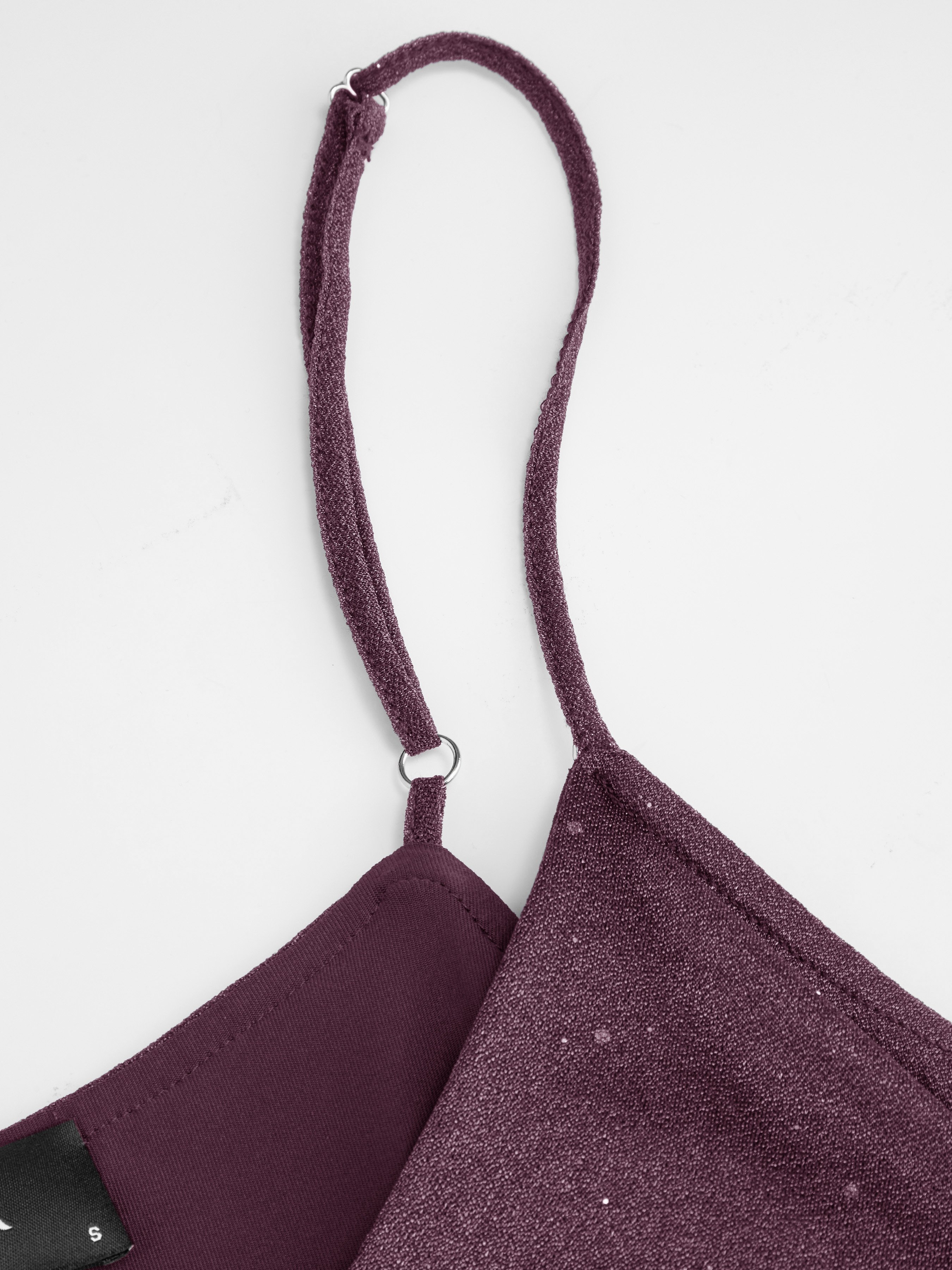 Sequin V-Neck Halter Ruffled Hem Oversized Mini Dress With Scarf — Purple Fig