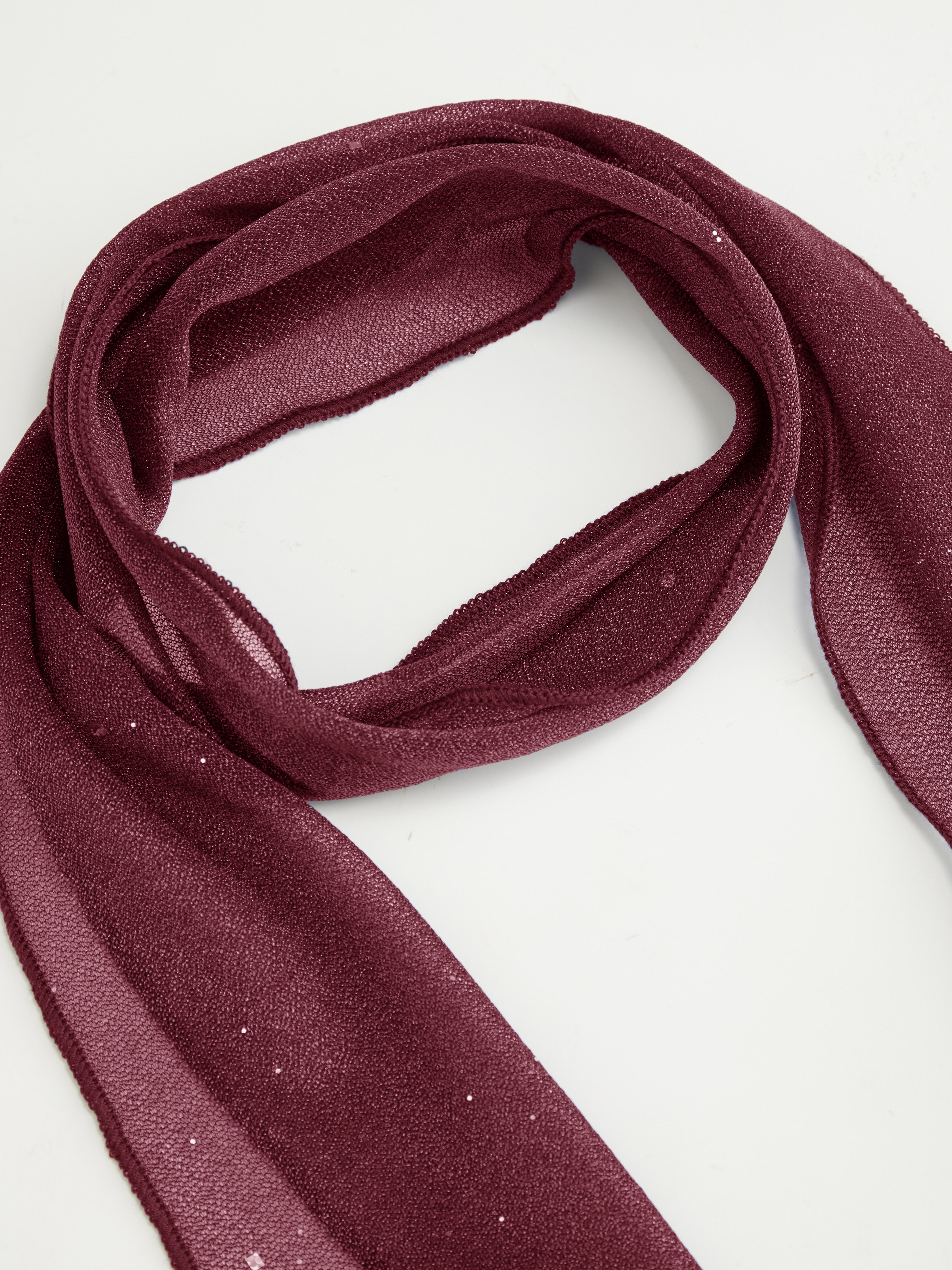 Sequin V-Neck Halter Ruffled Hem Oversized Mini Dress With Scarf — Burgundy