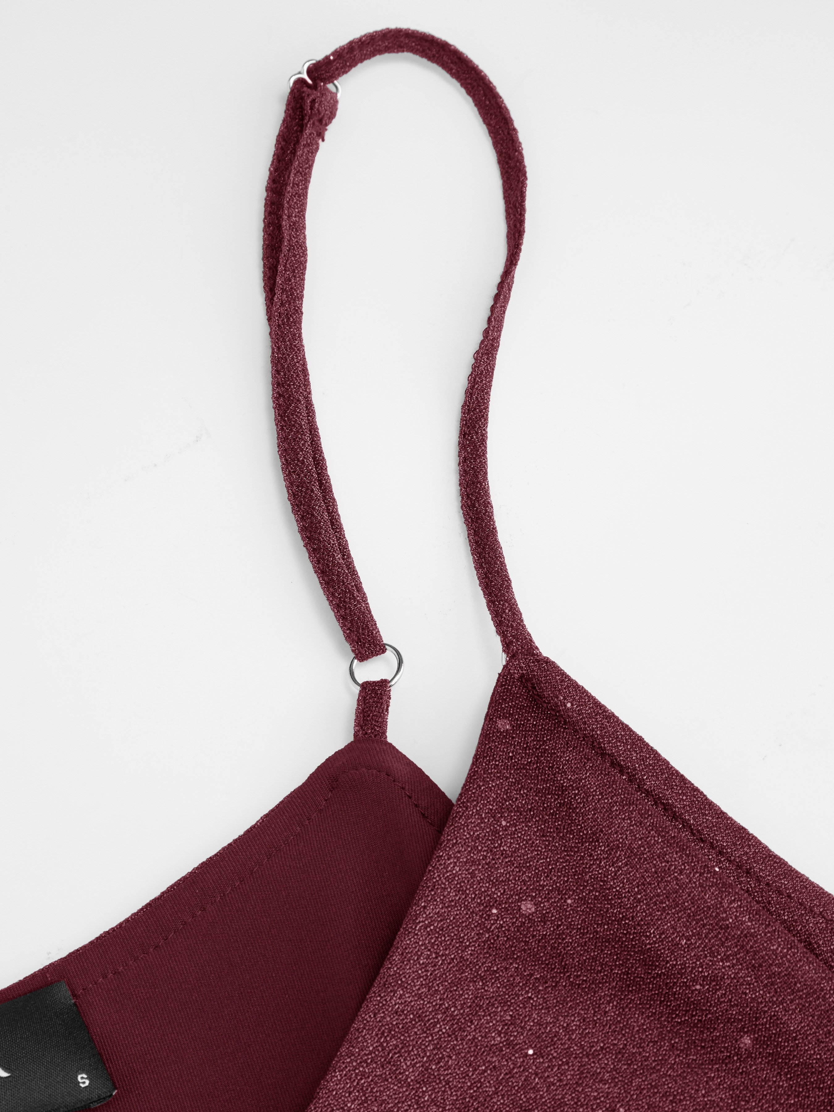 Sequin V-Neck Halter Ruffled Hem Oversized Mini Dress With Scarf — Burgundy