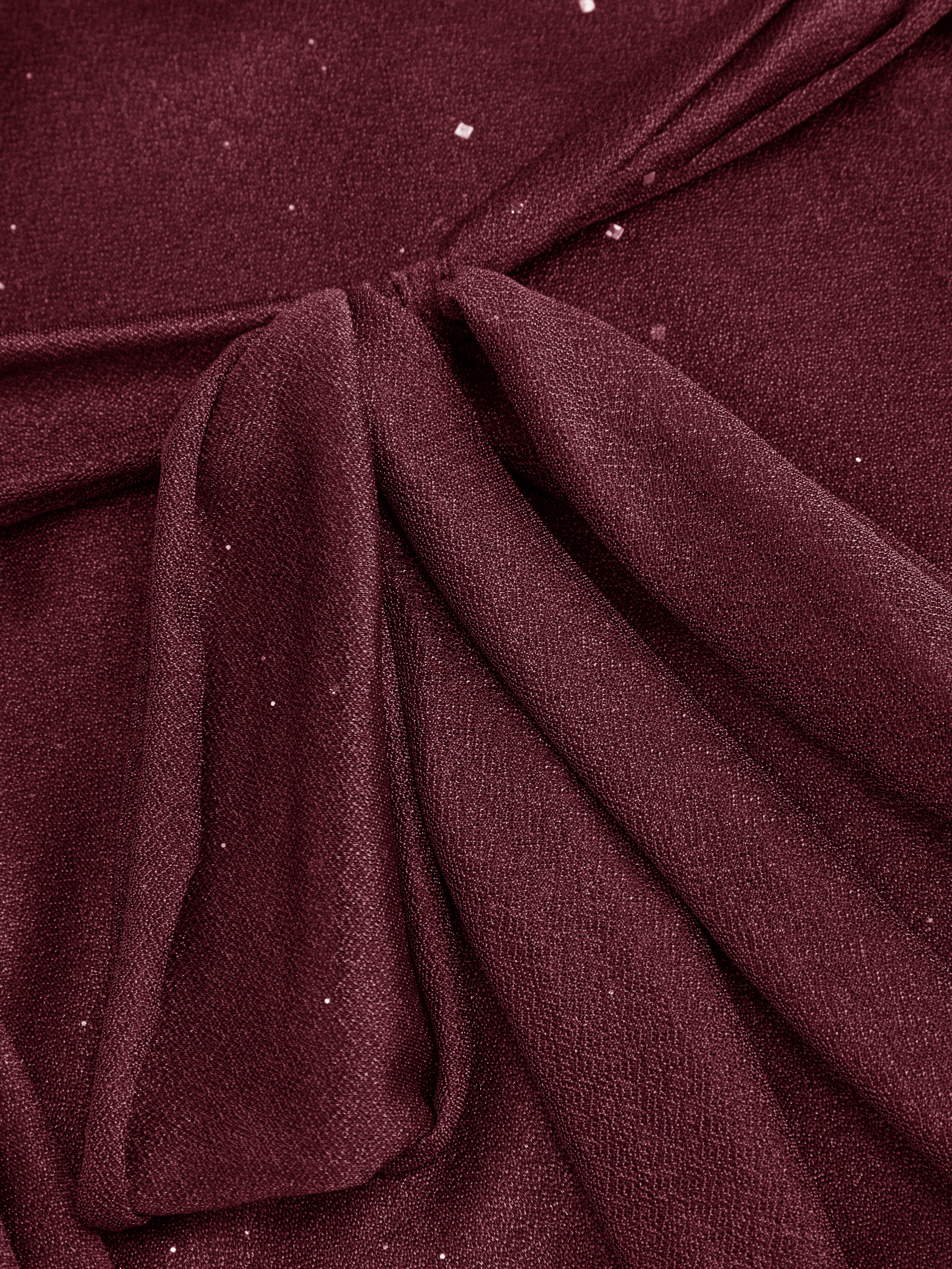 Sequin V-Neck Halter Ruffled Hem Oversized Mini Dress With Scarf — Burgundy