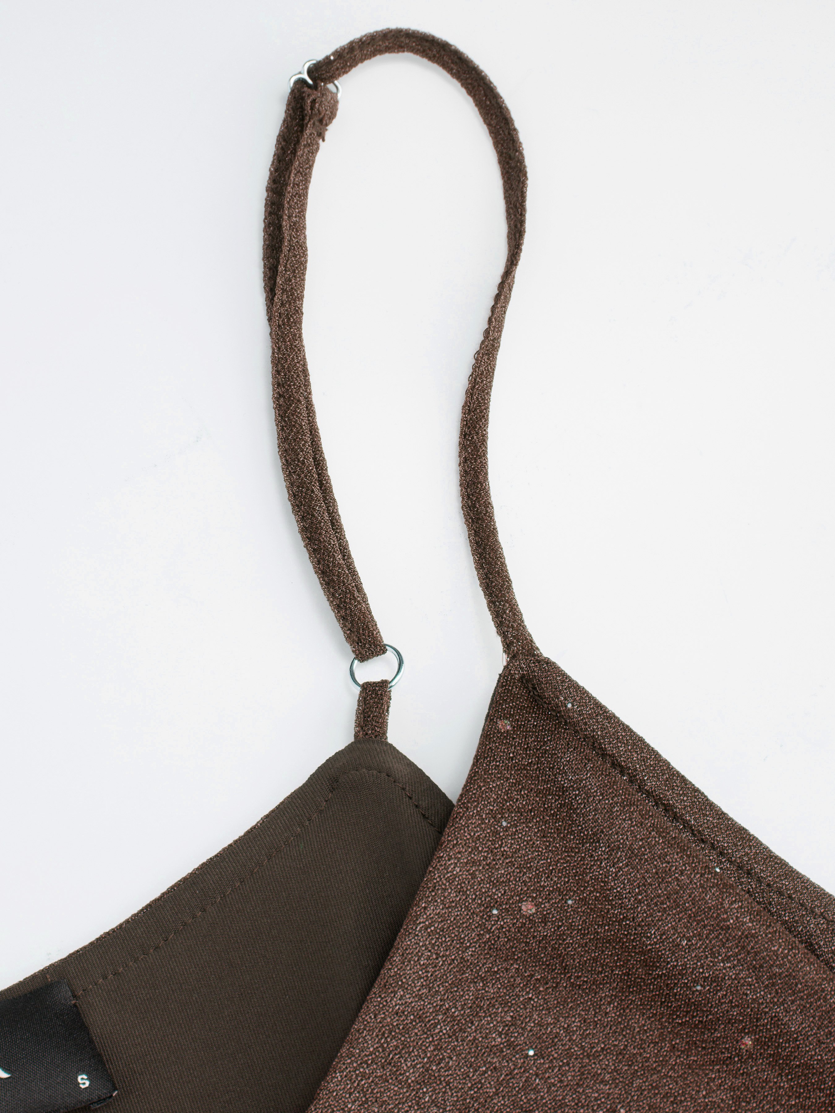 Sequin V-Neck Halter Ruffled Hem Oversized Mini Dress With Scarf — Brown
