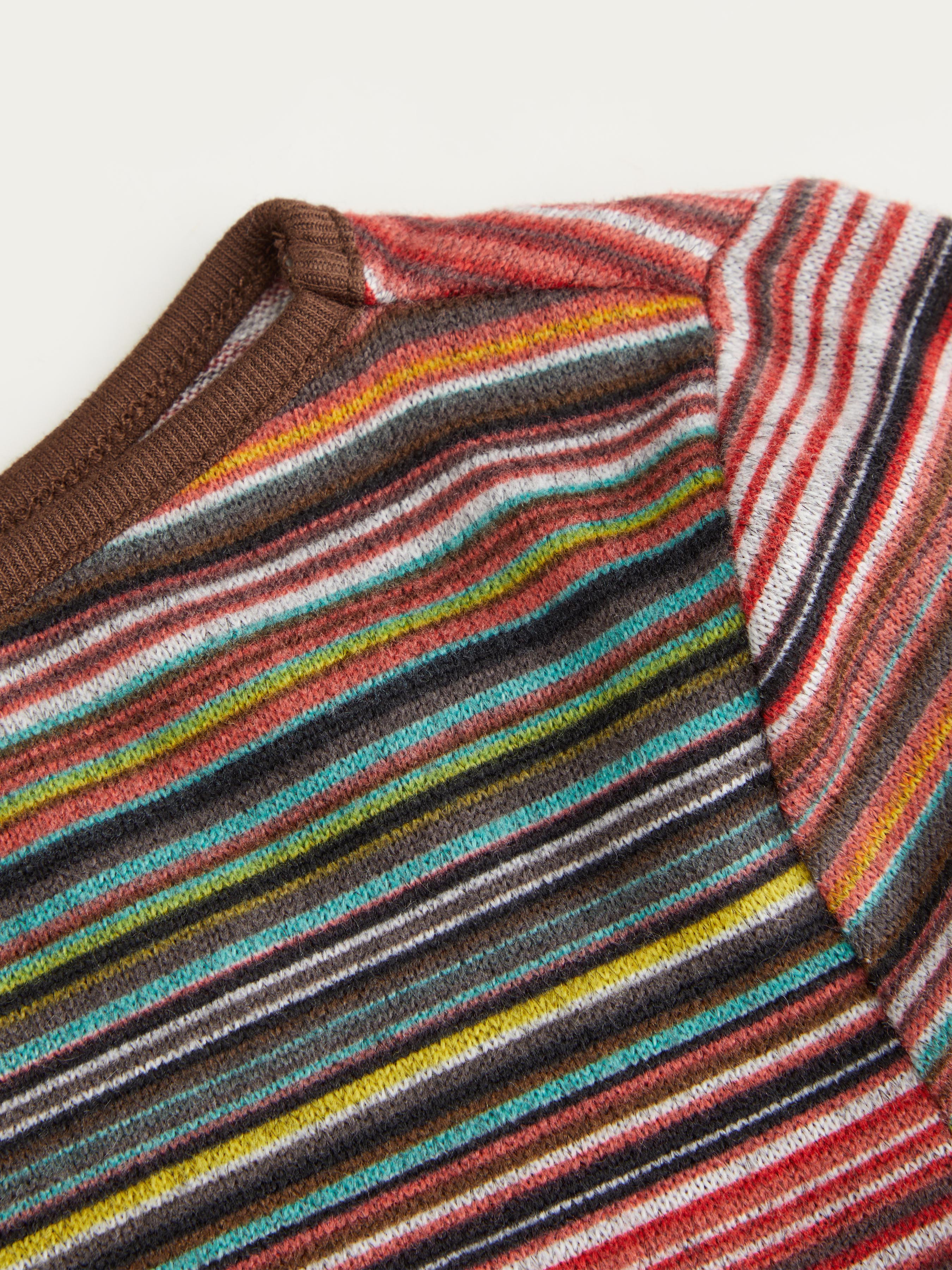 Striped Boat Neck Bell Sleeve Slim Tee — Fiery Red