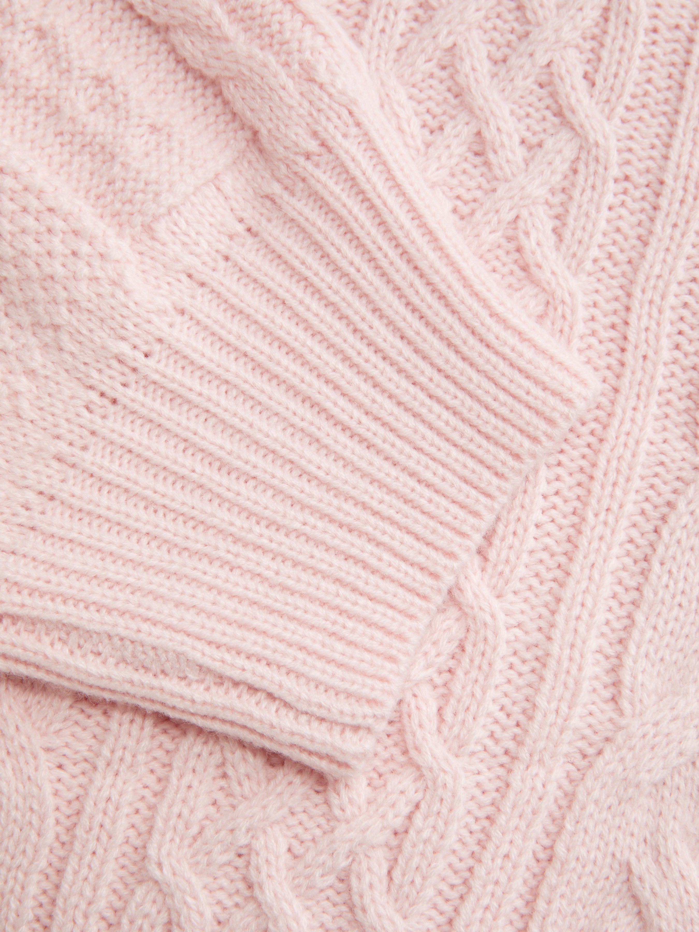 Cable Knit Off-shoulder Lantern Sleeve Oversized Top — Pink
