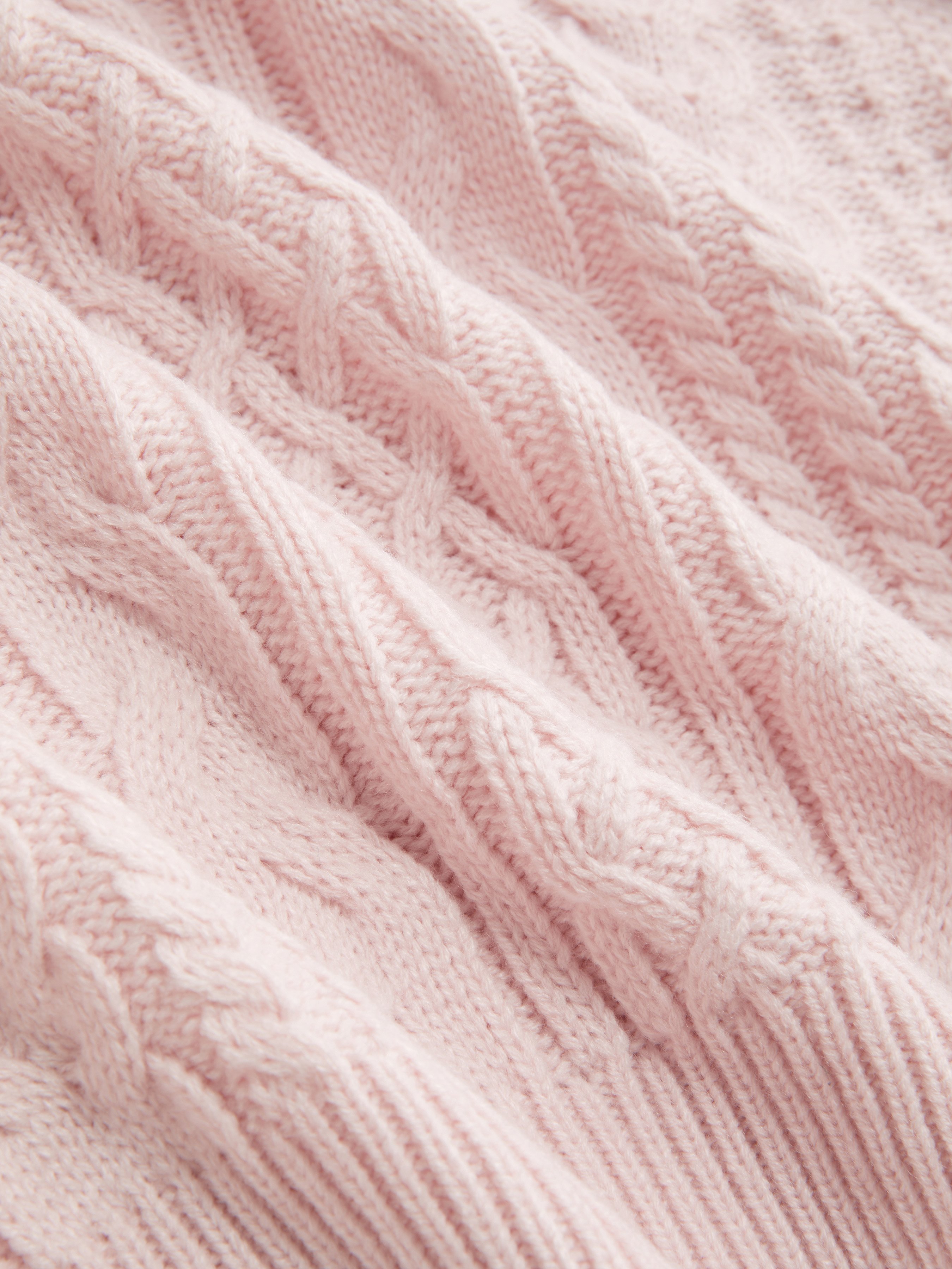 Cable Knit Off-shoulder Lantern Sleeve Oversized Top — Pink