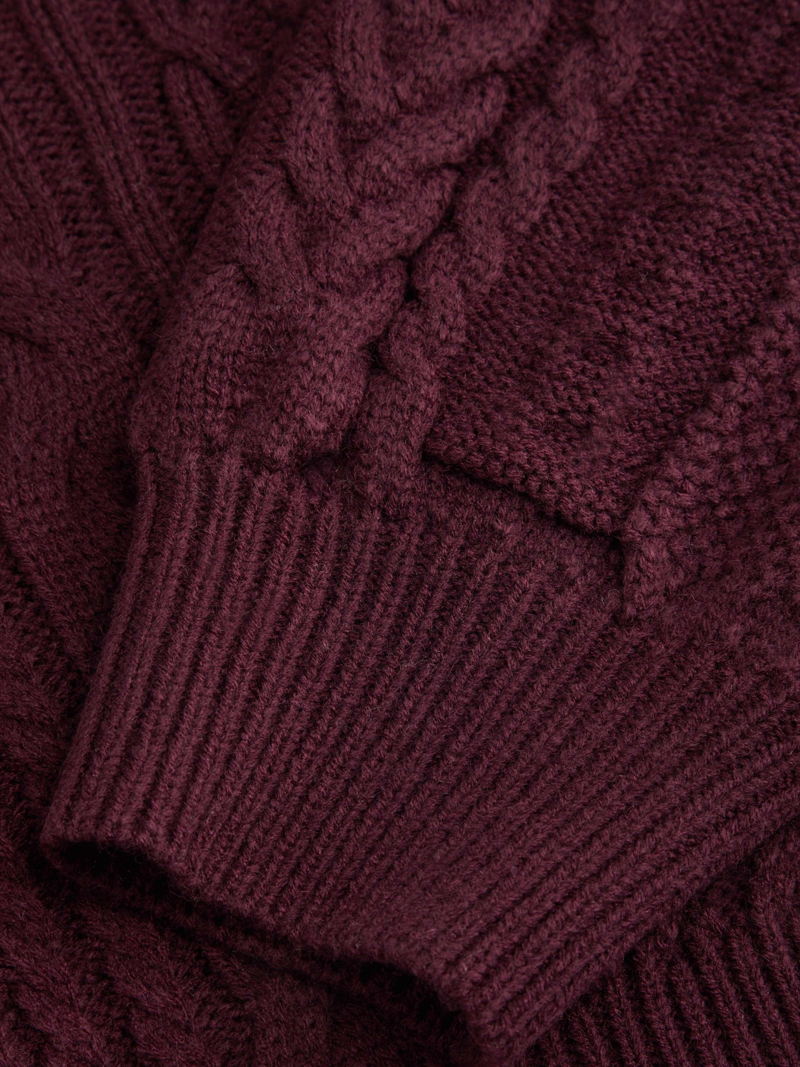 Cable Knit Off-shoulder Lantern Sleeve Oversized Top — Purple Fig