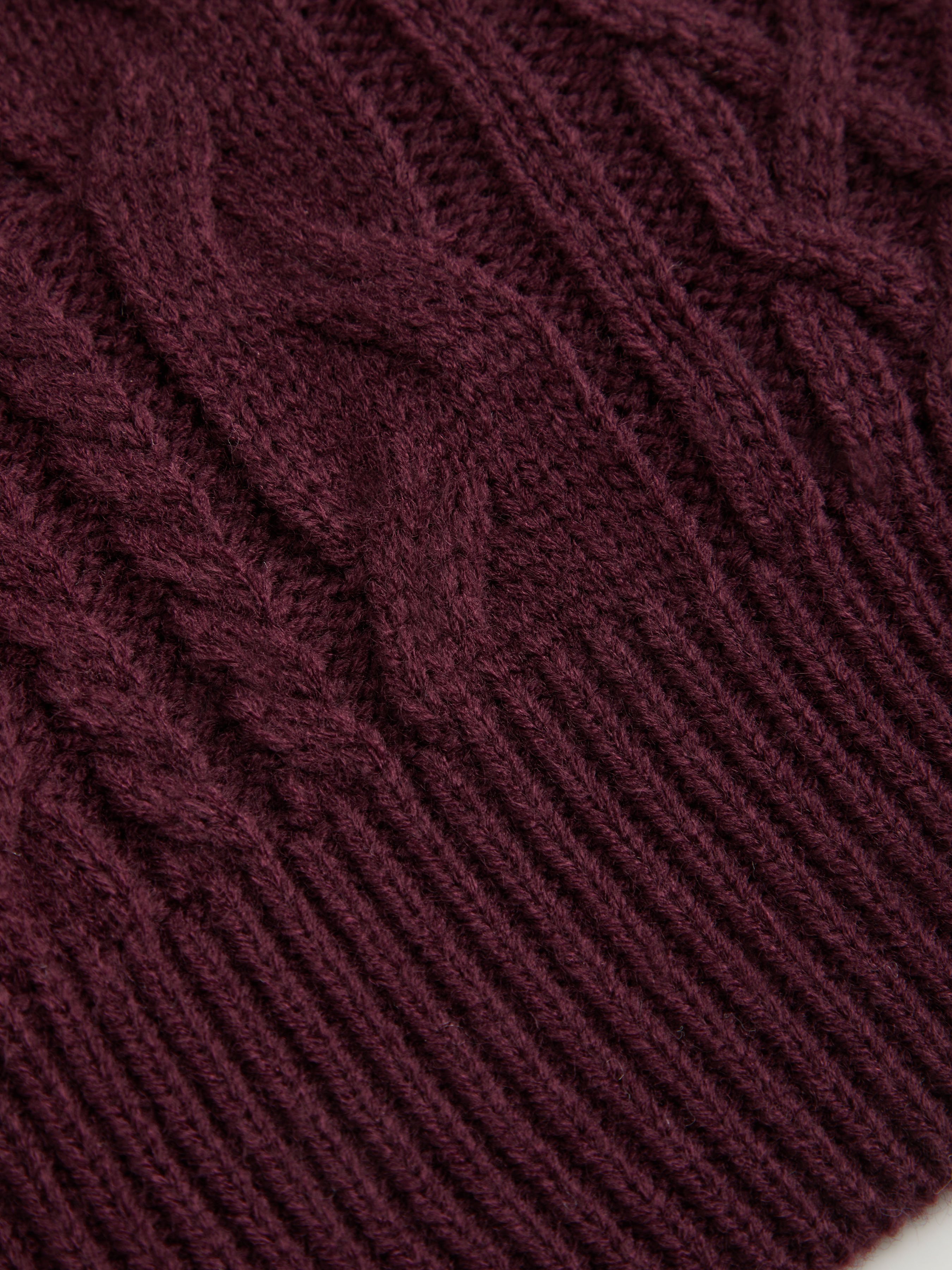Cable Knit Off-shoulder Lantern Sleeve Oversized Top — Purple Fig
